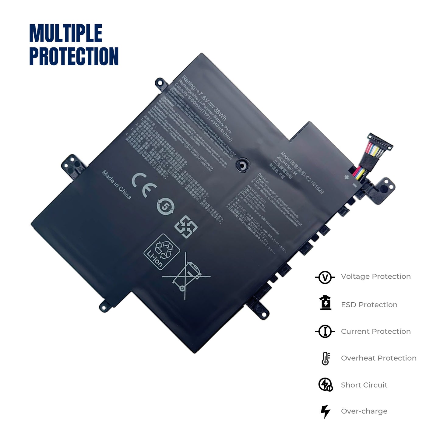 KELESY Batería de ordenador portátil C21N1629 para ASUS, 7,6 V, 38WH, C223NA, E203MAH, E203MA, E203N, E203NA, L203NA, R207NA