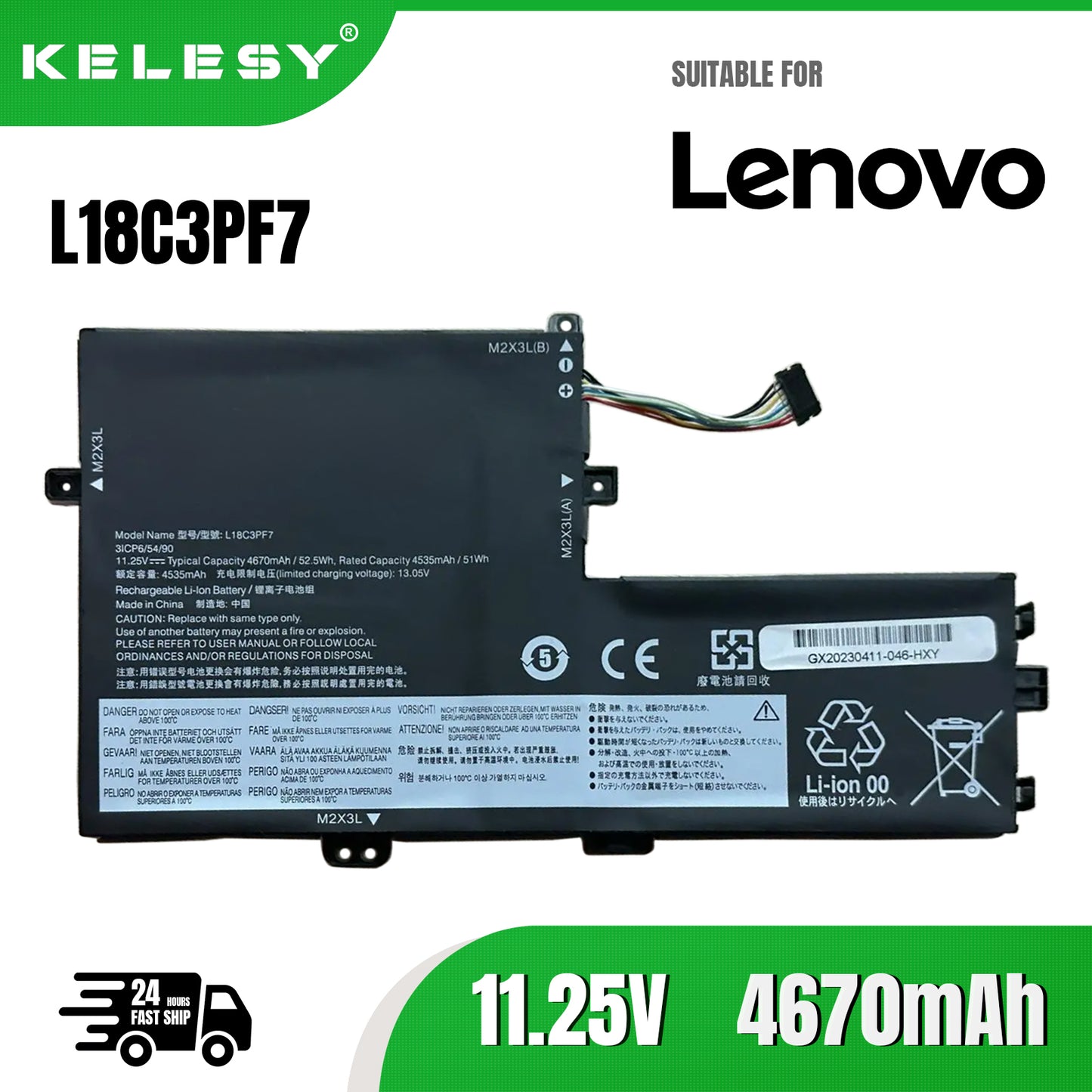 KELESY 52.5Wh L18C3PF7 Laptop Battery For Lenovo Ideapad S340-15 S540-15 L340-15IWL/15API/17API V155-15API L18L3PF2 L18C3PF6