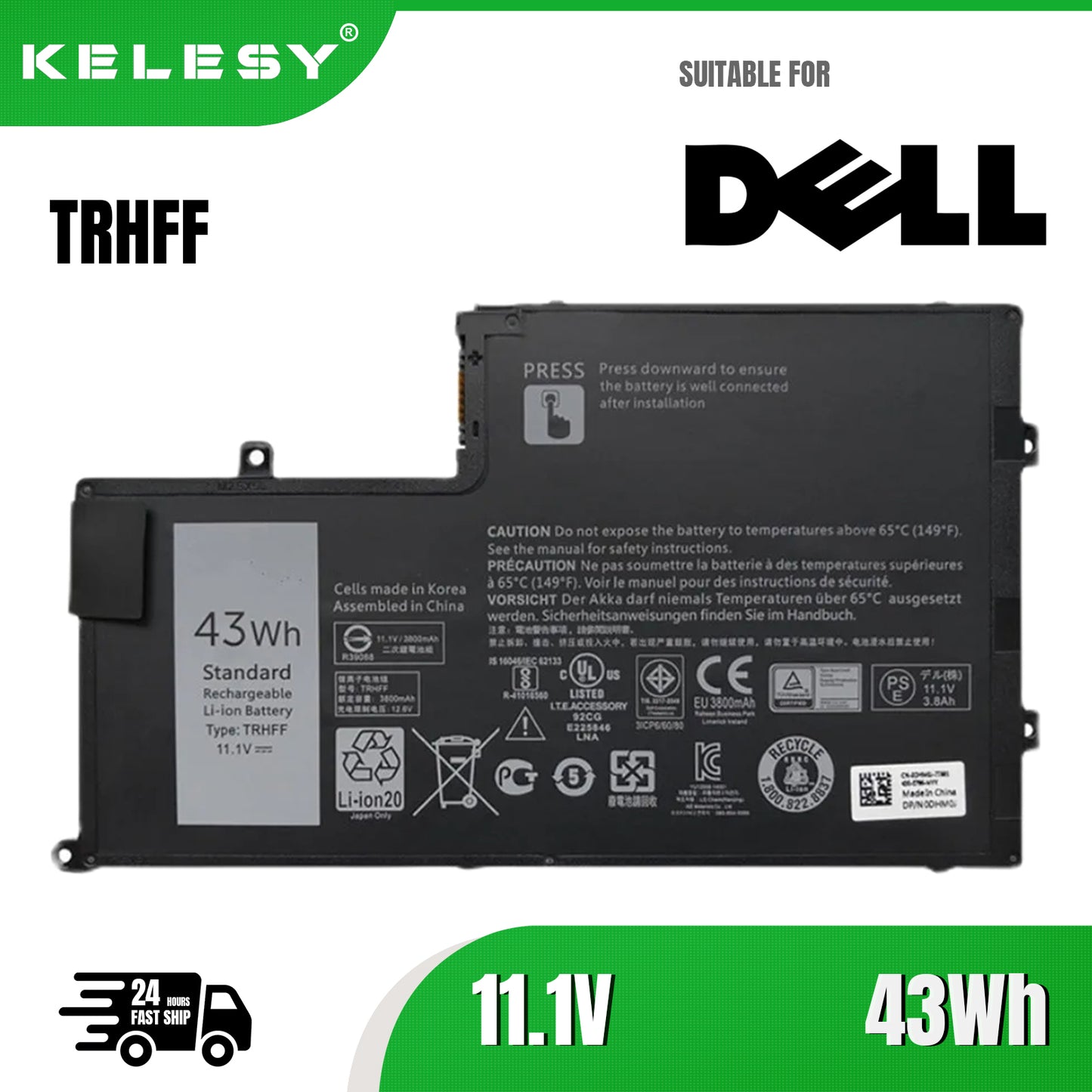 KELESY 11.1V 43Wh TRHFF Battery For Dell Inspiron 5547 5545 5548 5447 5445 5448 14-5447 15-5547 3450 3550 1V2F6 01V2F