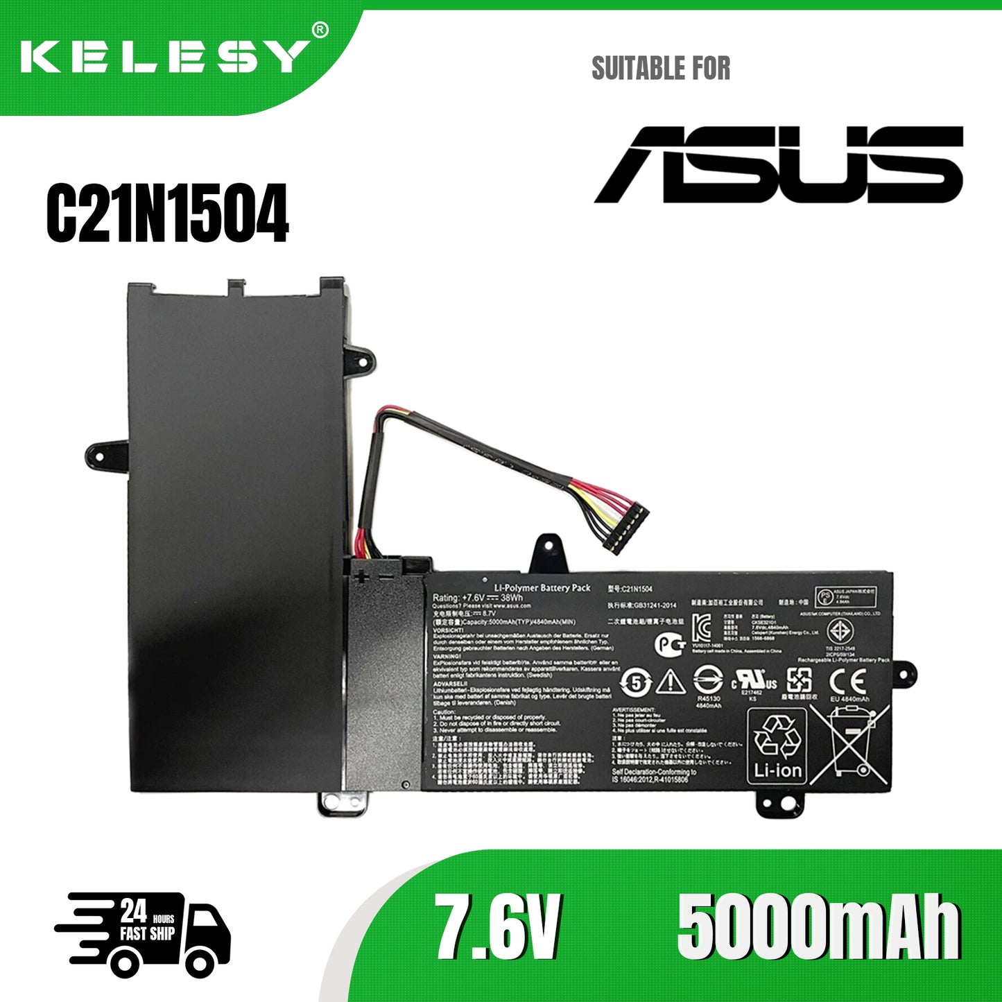 KELESY C21N1504 B21N1504 Laptop Battery for ASUS Transformer Book Flip TP200S TP200SA E205SA TP200SA3050 EeeBook 7.6V 38Wh