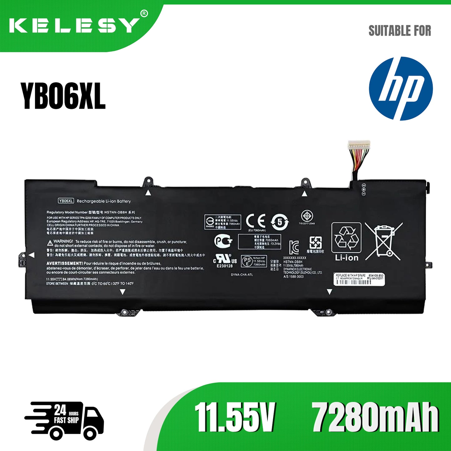 KELESY New Genuine Original YB06XL 11.55V 84.08Wh Laptop Battery for HP Spectre X360 15-CH 2018 928372-855 HSTNN-DB8H YBO6XL