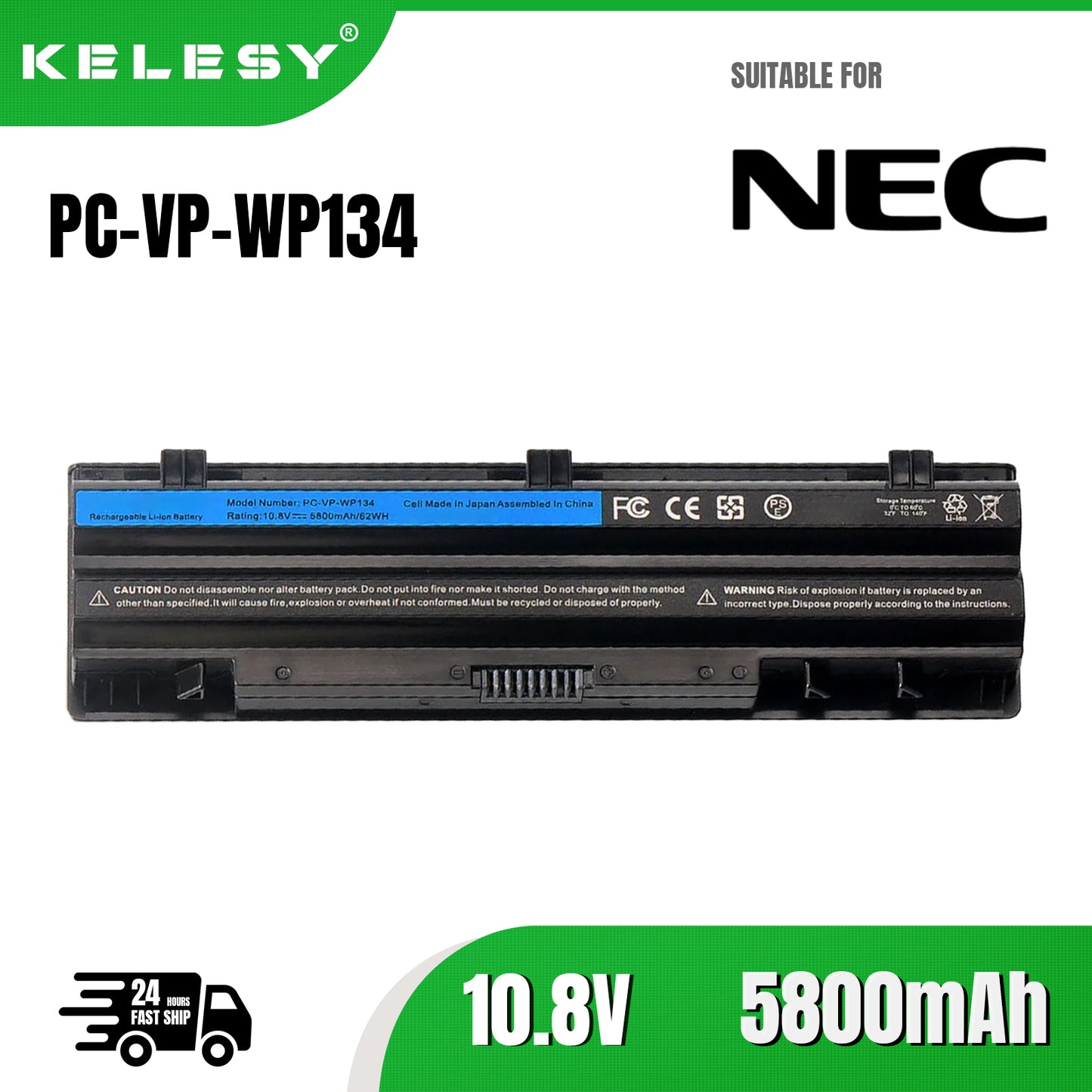 KELESY Batería de ordenador portátil PC-VP-WP134, parte de PC para NEC PC-VP-WP135, OP-570-77018, OP-570-77019, VK24L, VK30H