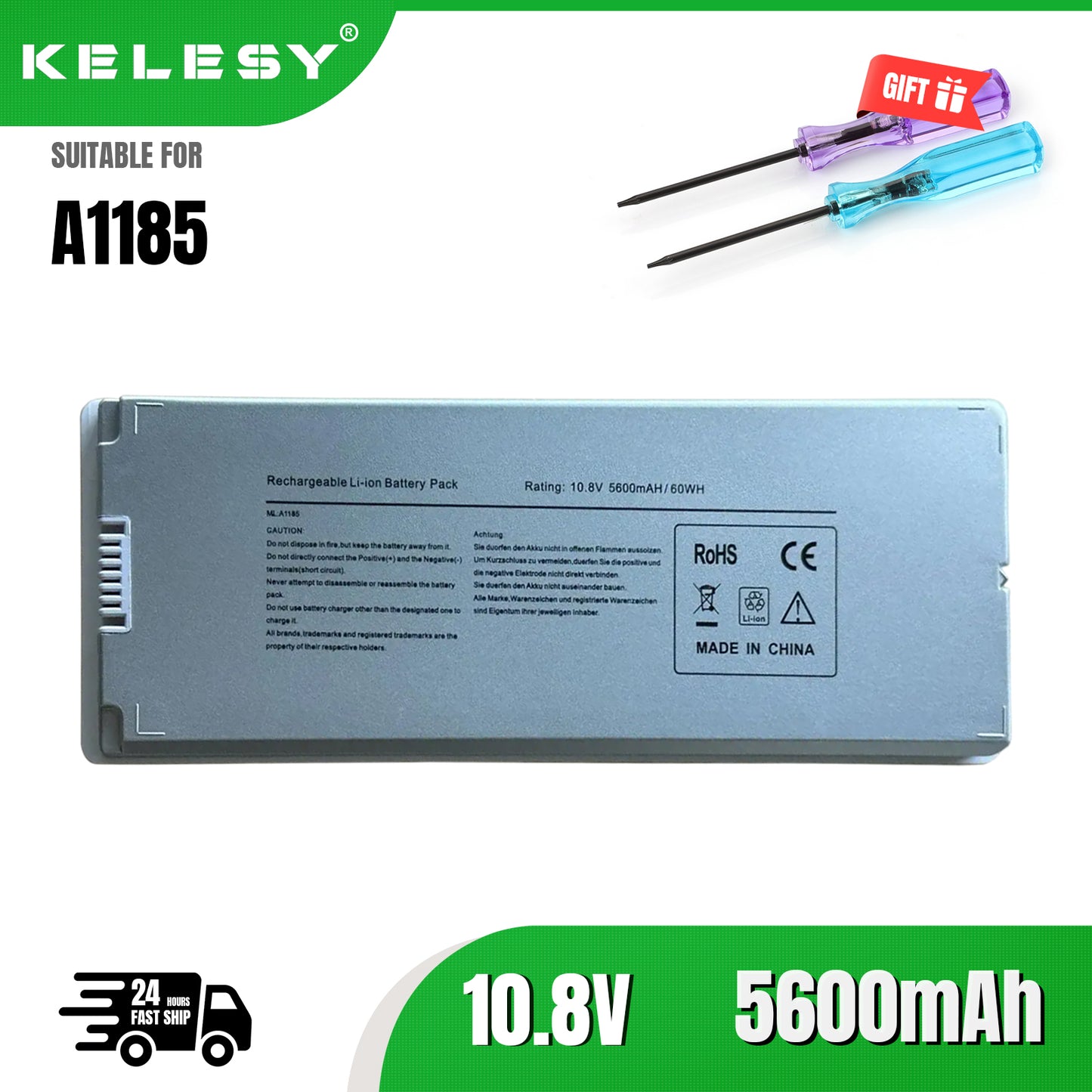 KELESY Batería de ordenador portátil para Apple MacBook A1181, 2008 Año, blanco, A1185