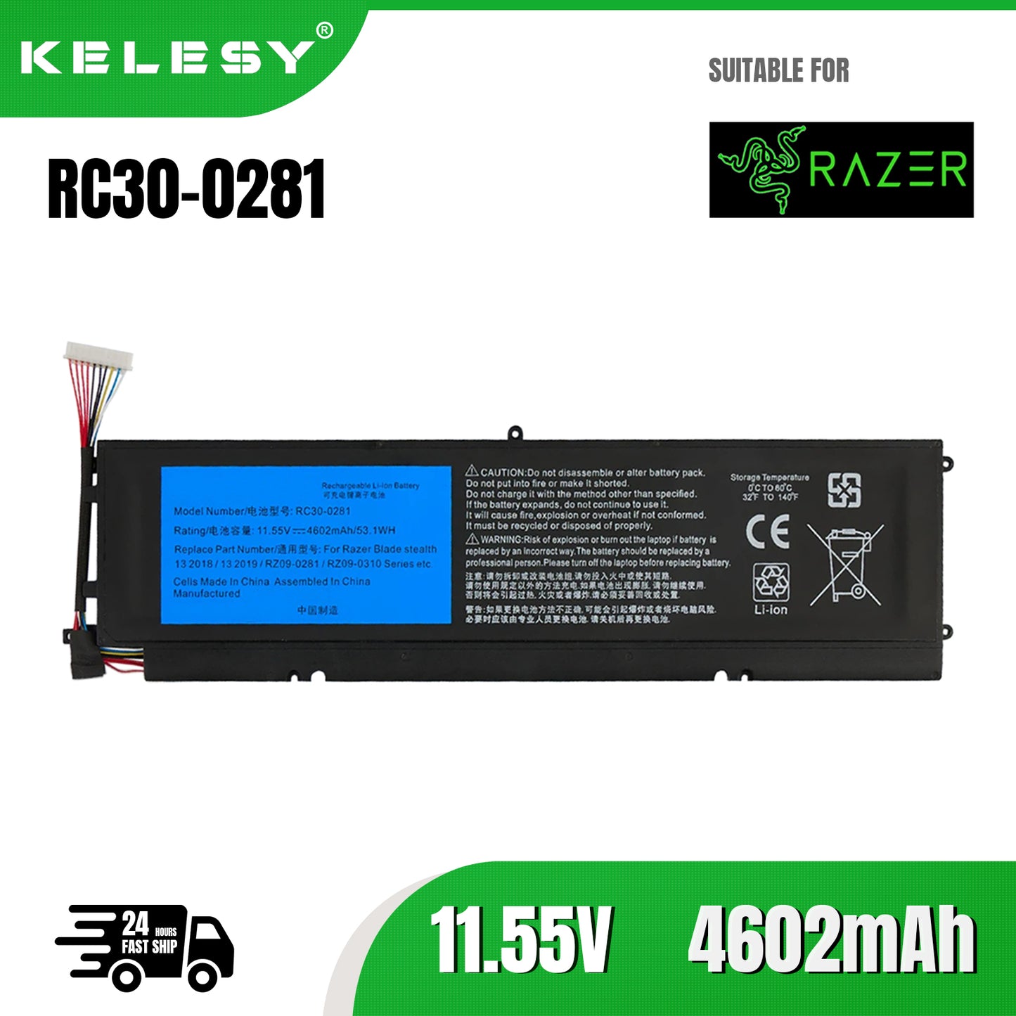KELESY Batería Original para ordenador portátil Razer Blade Stealth 13, 11,55, 2018, 2019, RC30-0281, RZ09-02810E71