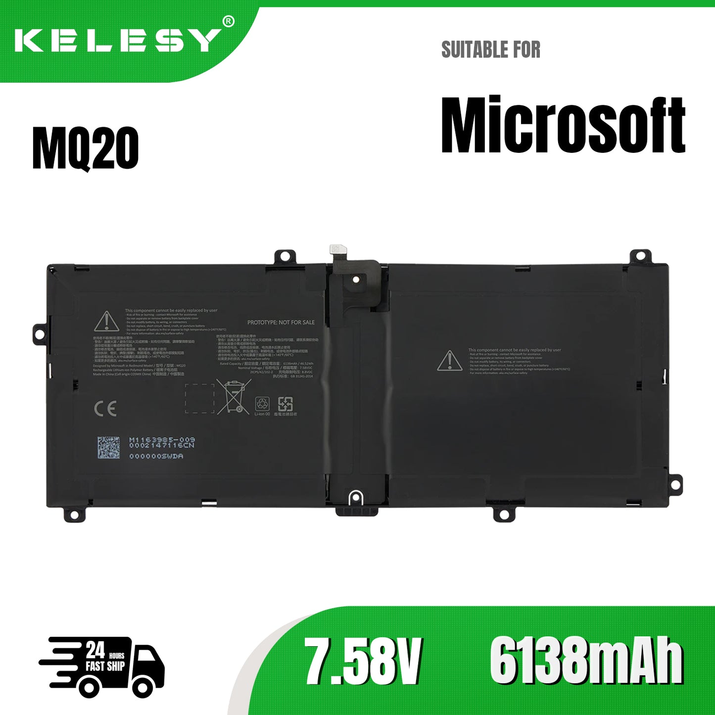 KELESY Batería para portátil MQ20 para Microsoft Surface Pro 9 2032 Serie M 1163985 -018 7.58V 6138mAh 46.52WH
