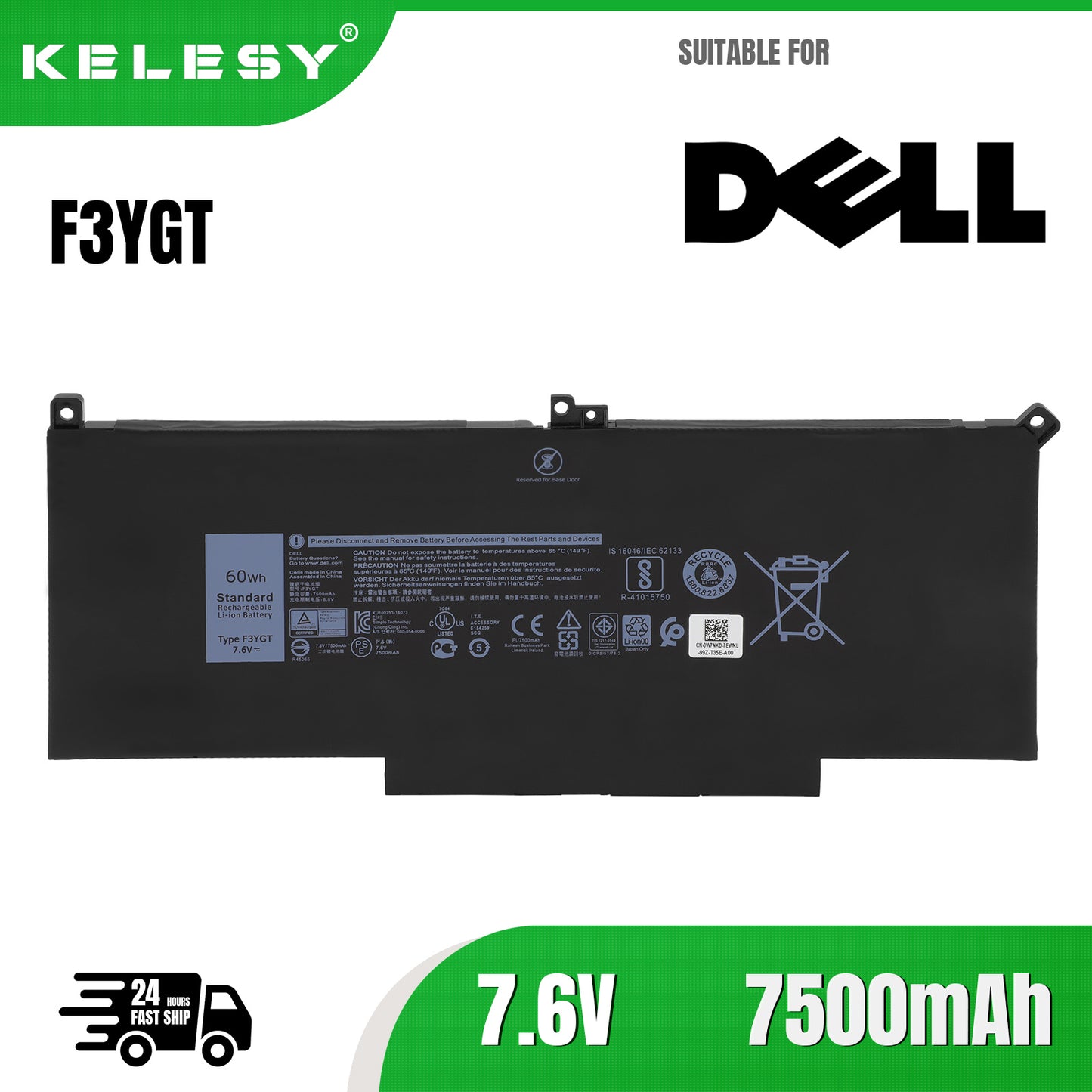 KELESY F3YGT DJ1J0 Laptop Battery For Dell 7480 2X39G Latitude 12 7000 7280 7290 E7280 E7290 E7380 E7390 13 7000 7380 7390 14 74