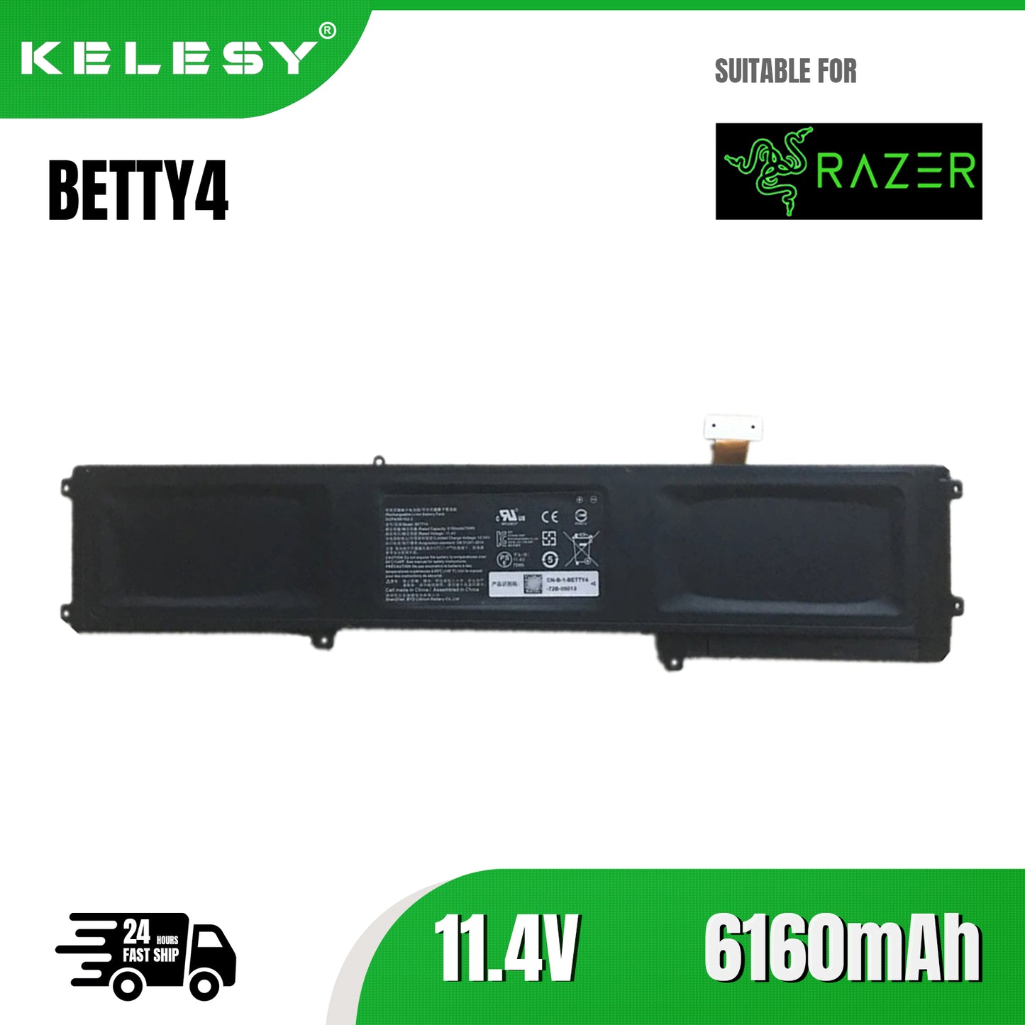 KELESY BETTY4-batería Original para ordenador portátil, 11,4 V, 70Wh, para Razer Blade 2016, 14 ", V2 3ICP4/56/102-2