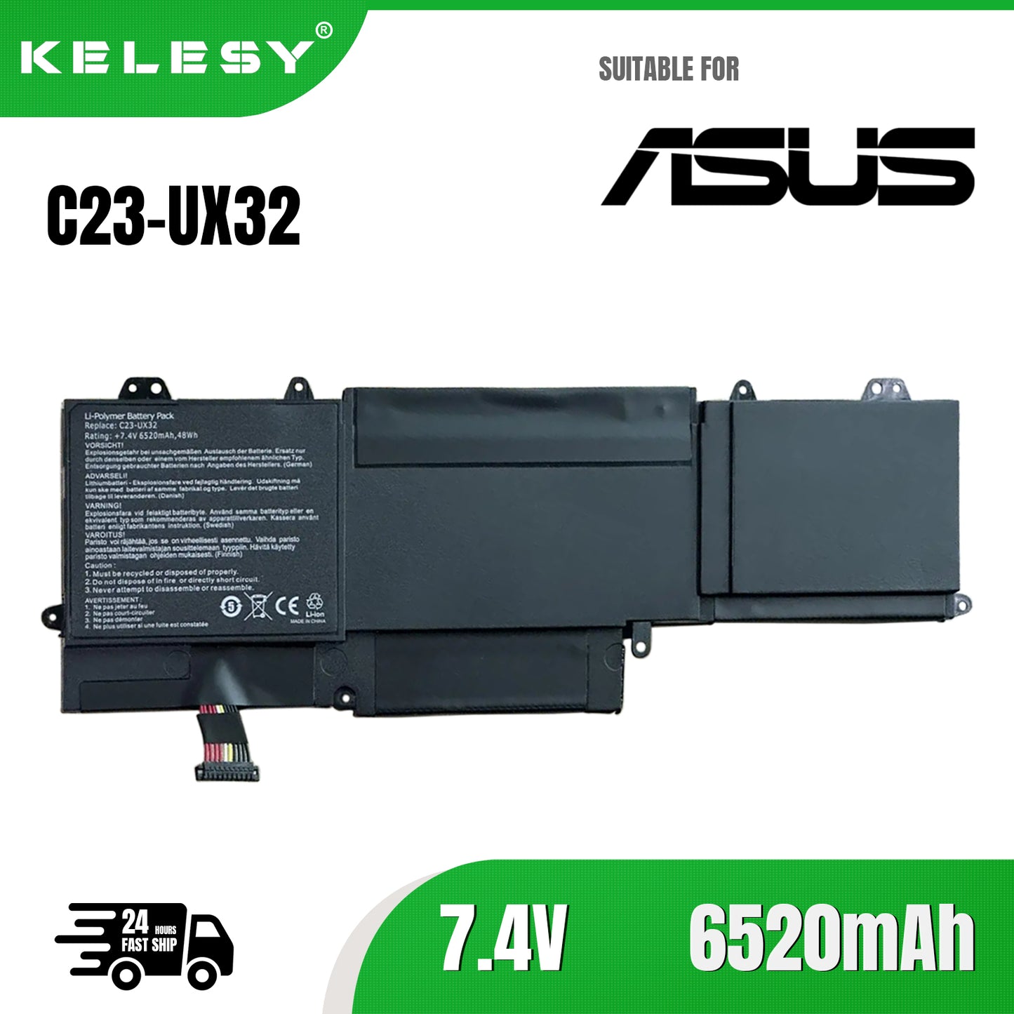 KELESY New C23-UX32 Laptop Battery for ASUS ZenBook UX32 UX32V UX32A UX32VD VivoBook U38N U38N-C4004H 7.4V 6520mAh