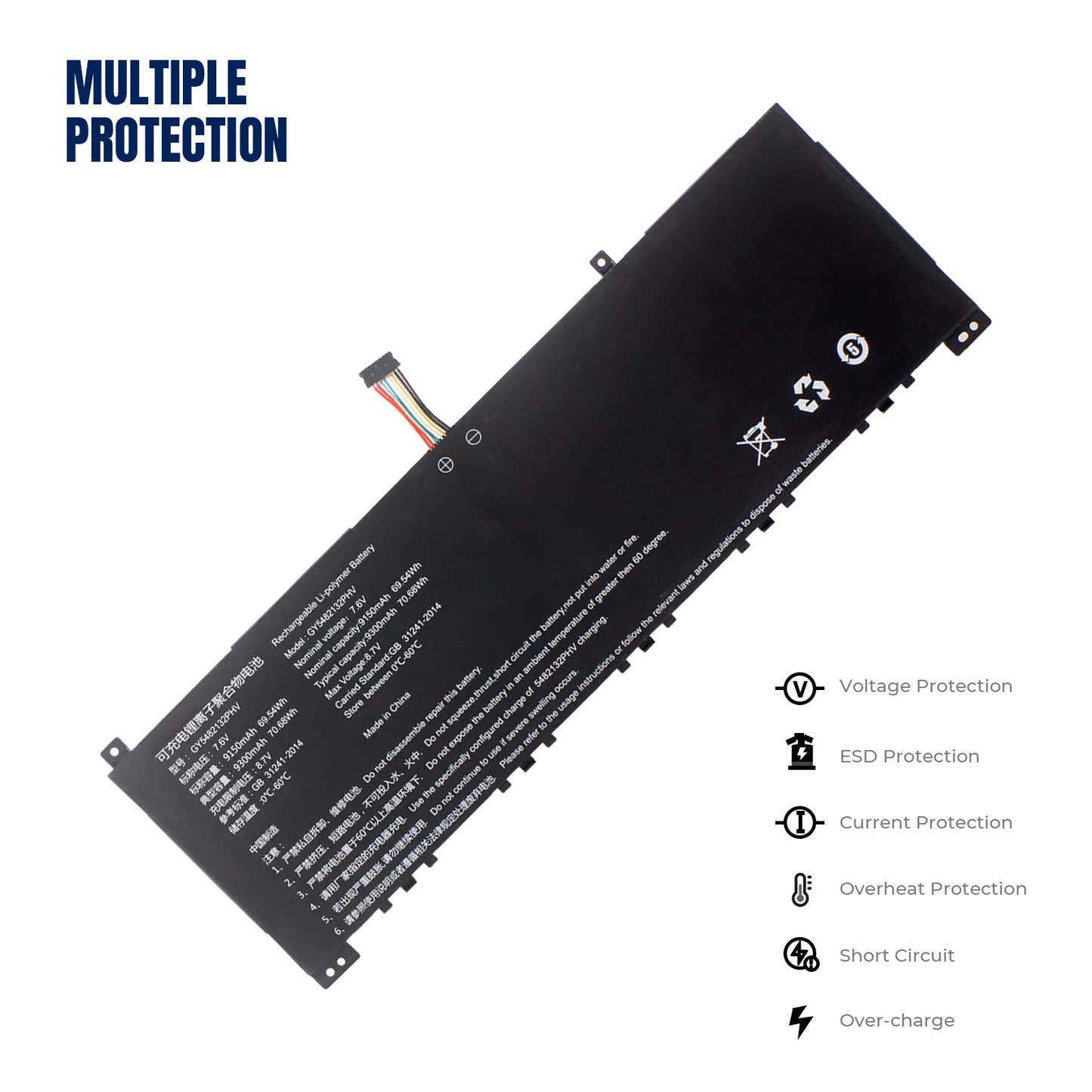 KELESY Batería de ordenador portátil GY5482132PHV, 7.6 V, 69.54Wh, 9150mAh, 8 pines, 8 cables, para GY5482132PHV, Netbook