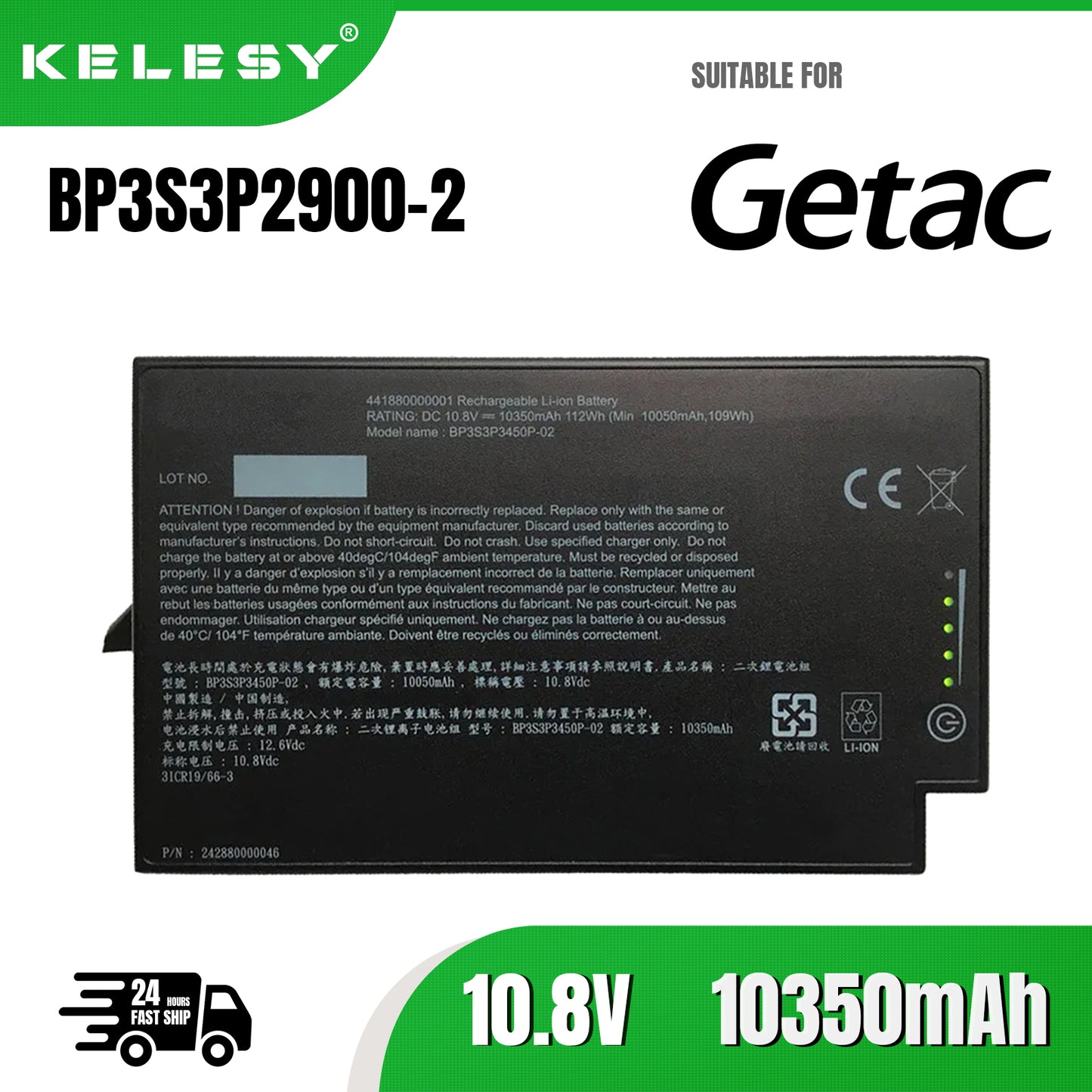 KELESY Batería Original de BP3S3P2900-2 para ordenador portátil, 10,8 V, 8700mAh, para Getac B300, B300X Rugged 441831700026