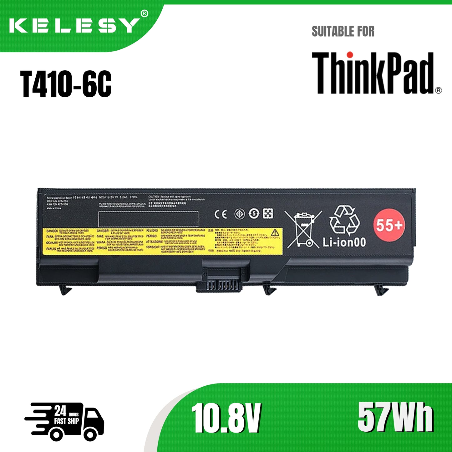 KELESY batería T410 55 + para portátil, para Lenovo ThinkPad L512, L412, L520, E425, E520, E525, W520, T420, T510, T520, 42T4751