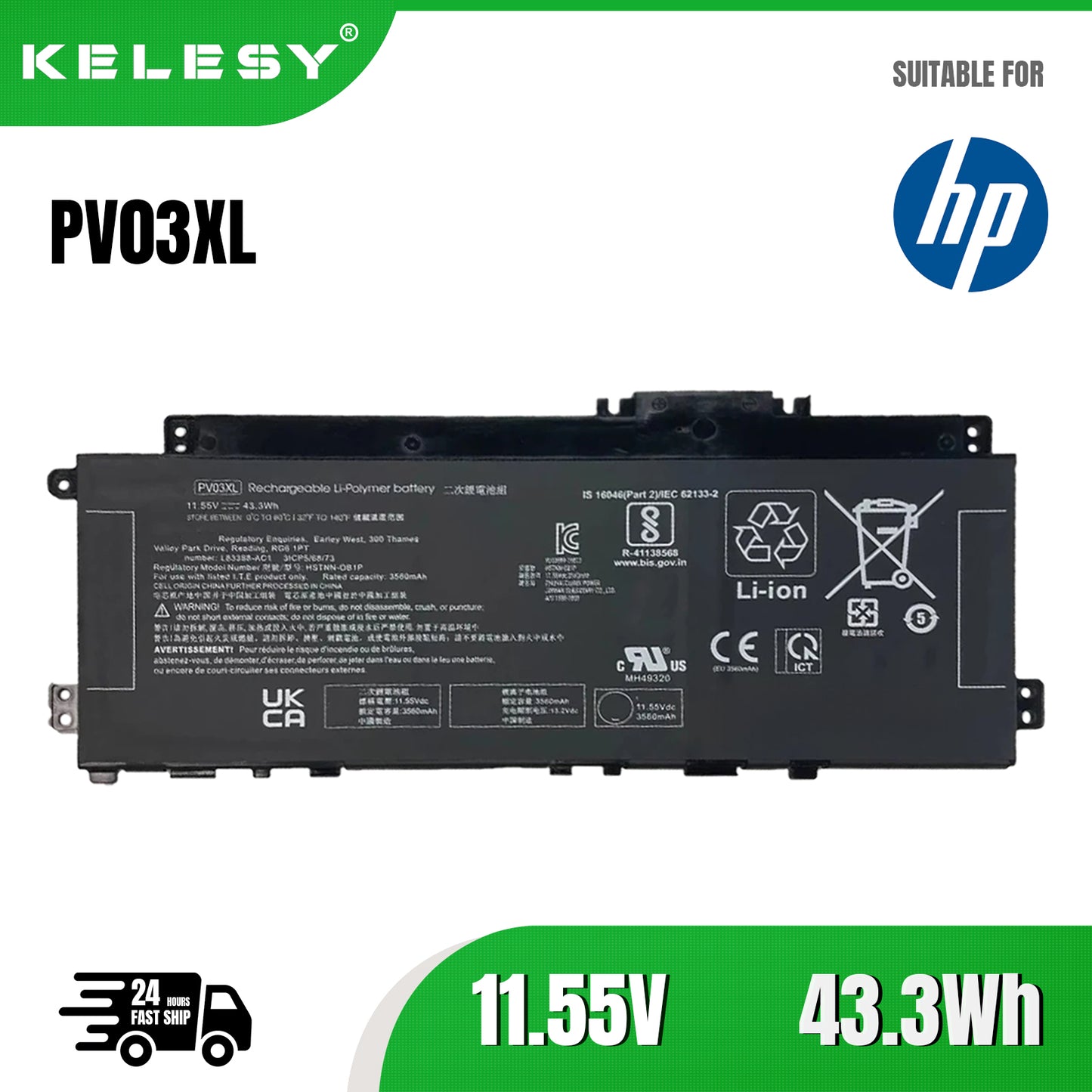 KELESY PV03XL PP03XL Battery For HP Pavilion x360 13-BB 14-DV 14-DW 14M-DW 14-DK HSTNN-LB8S HSTNN-DB9X HSTNN-OB1P L83388-421