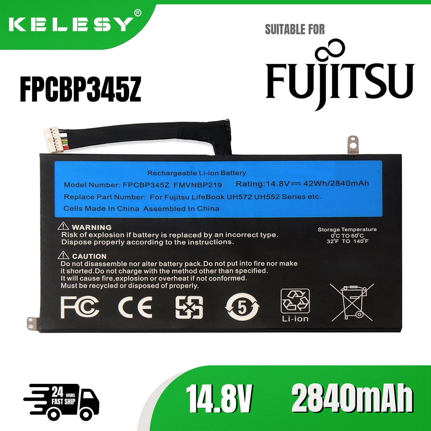 KELESY batería para portátil Fujitsu LifeBook UH572 UH552 Ultrabook Series FMVNBP219 FPB0280 FPCBP345Z, 14,8 V, 2840mAh