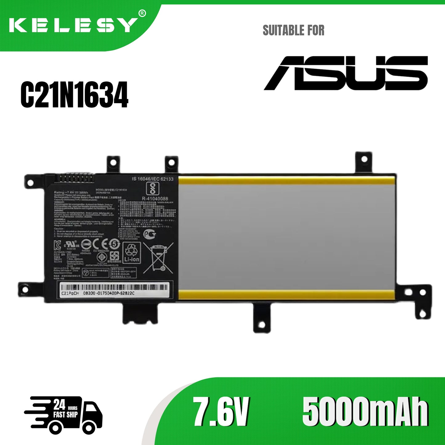 KELESY C21N1634 2ICP4/59/134 Laptop Battery For ASUS VivoBook 15 A580U X580U X580B Series R542U R542UR X542U FL5900L FL8000L
