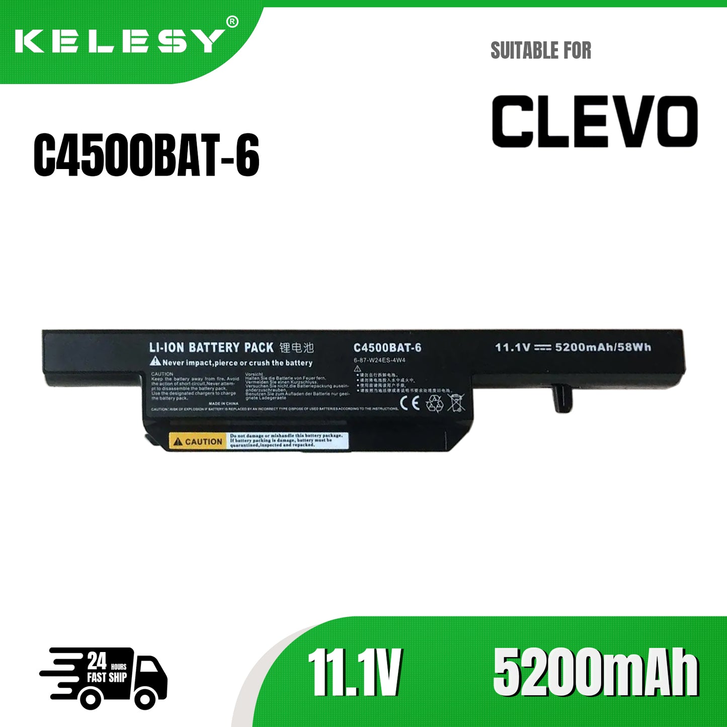 KELESY Batería de ordenador portátil para Clevo C4500BAT-6, C4500BAT 6, C4500BAT6, B4100M, B4105, B5100M, B5130M, B7110, C4100