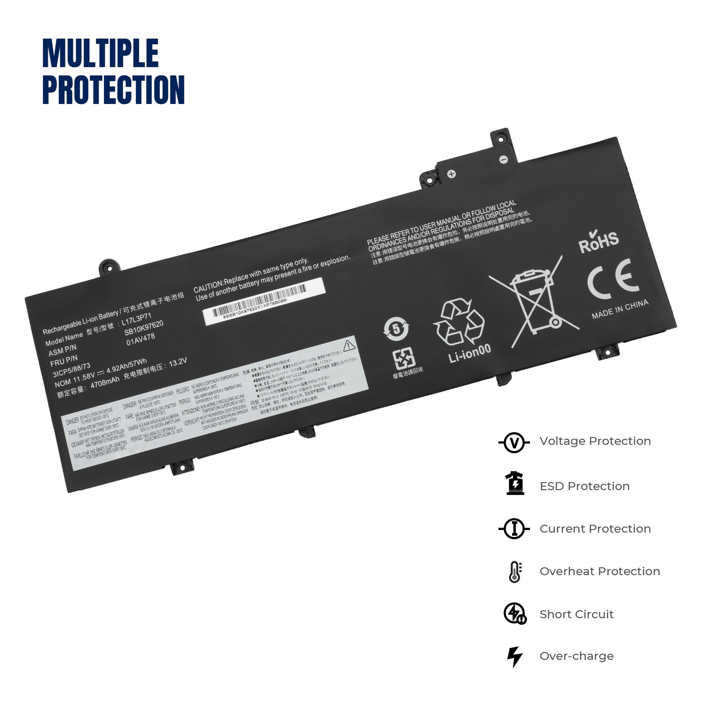 KELESY New Original L17L3P71 Laptop Battery For Lenovo ThinkPad T480S L17M3P71 L17M3P72 01AV478 01AV479 01AV480 SB10K97620