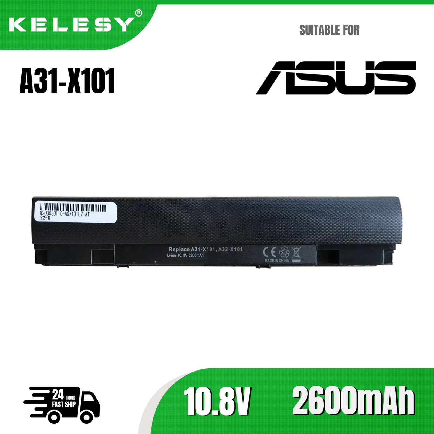 KELESY Batería Original A31-X101 para ordenador portátil Asus, 10,8 V, 28Wh, para Asus Eee PC X101CH, X101H, X101C, X101
