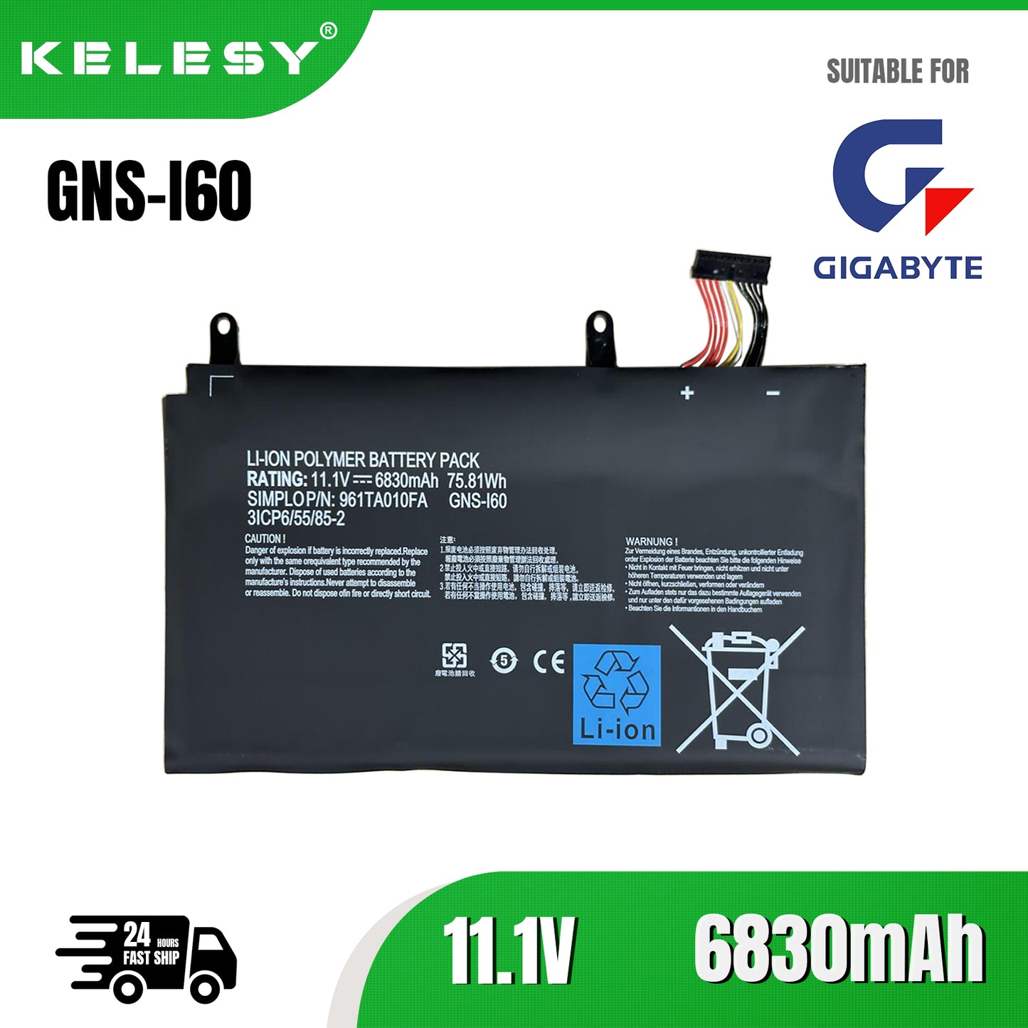 KELESY New GNS-I60 Laptop Battery For GIGABYTE P35K P37X P57X P35G P35N P35W P35X P37W P57W 961TA010FA 31CP6/55/85-2 GNS-160
