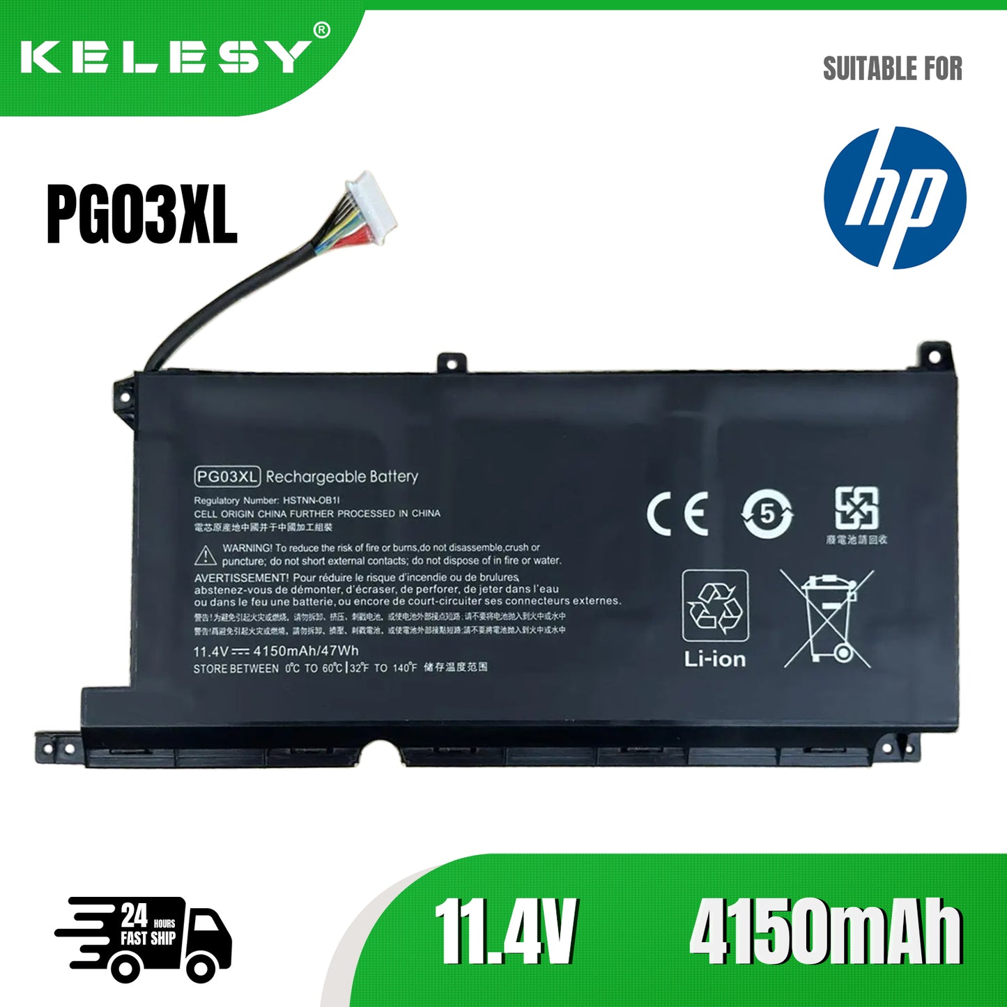 KELESY 11.55V 47Wh PG03XL Battery For Hp Pavilion 15-DK 15-DK0125TX HSTNN-OB1I L48430-AC1 TPN-Q229 TPN-C141 HSTNN-DB9G