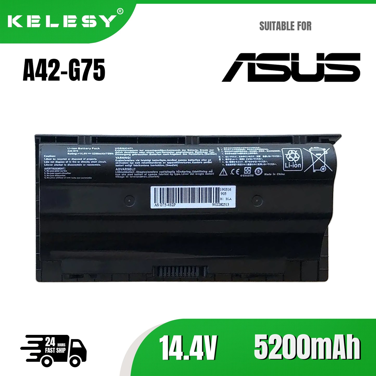 KELESY Batería de ordenador portátil para Asus G75VW G75 G75VX G75V 3D A42-G75 G75VM G75VW-DS73 G75VW-FS71