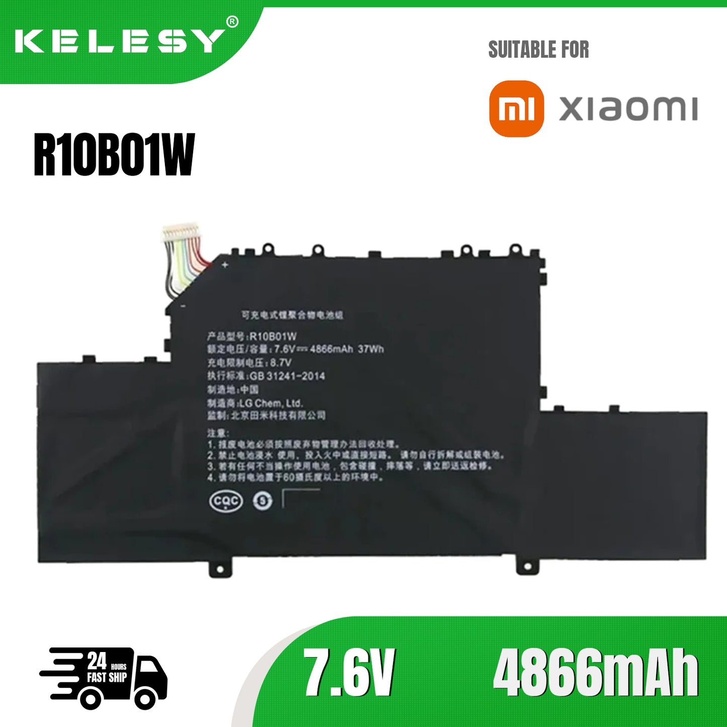 KELESY R10B01W R10BO1W 7,6 V 4866 mAh/37 WH Laptop-Akku für Xiaomi Mi Air 12,5 Zoll Serie Notebook 161201-01 161201-AA