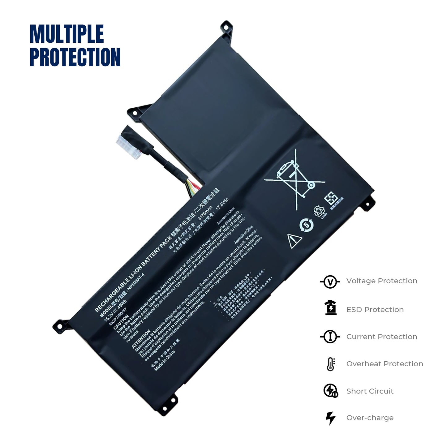 KELESY Genuine 15.2V 49Wh 3175mAh Laptop Battery Clevo NP50BAT-4 Li-Polymer Battery 4ICP7/60/57
