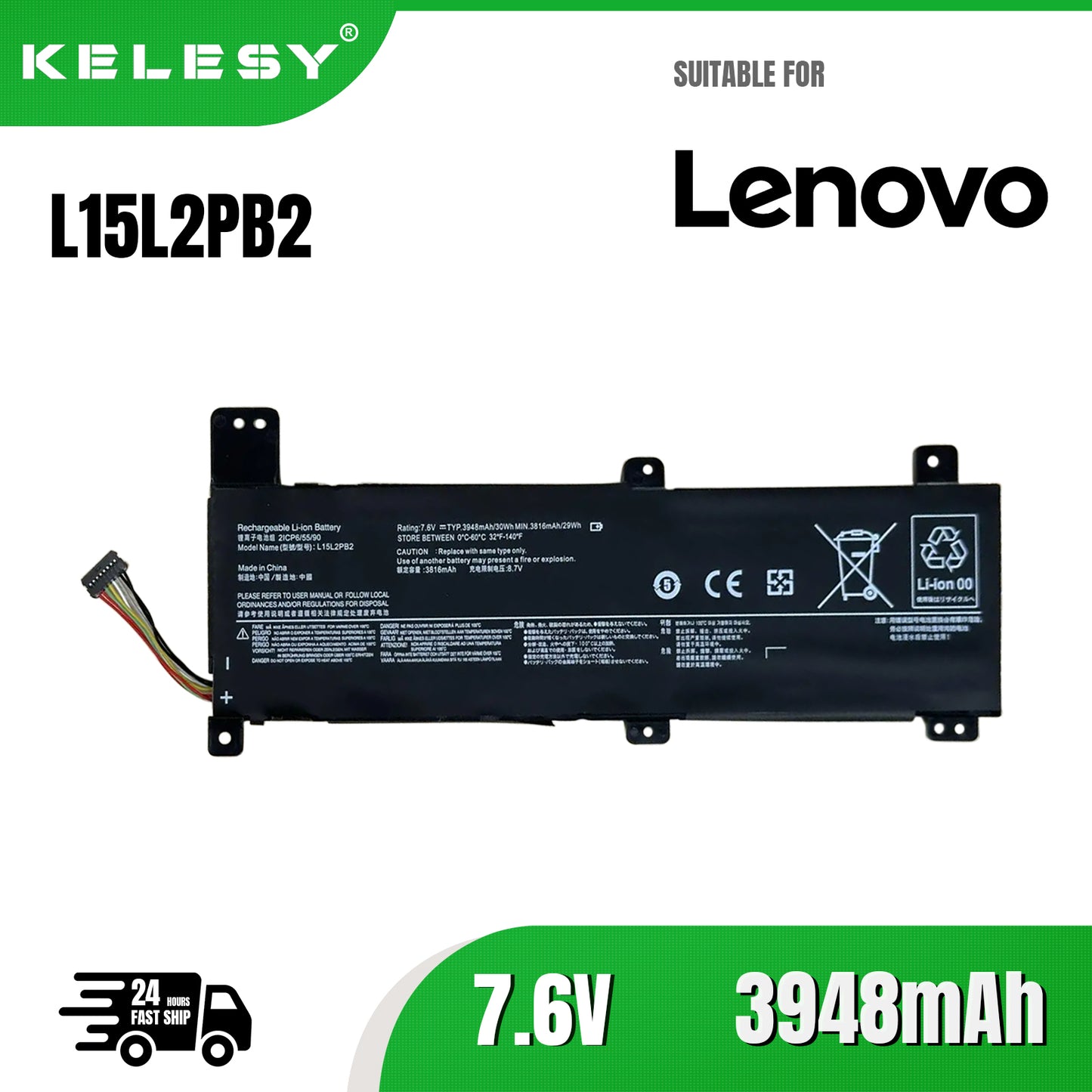 KELESY batería para ordenador portátil, pila para Lenovo IdealPad 310-14ISK 310-14IKB 310-14IAP B10K87722 5B10K87, L15M2PB2