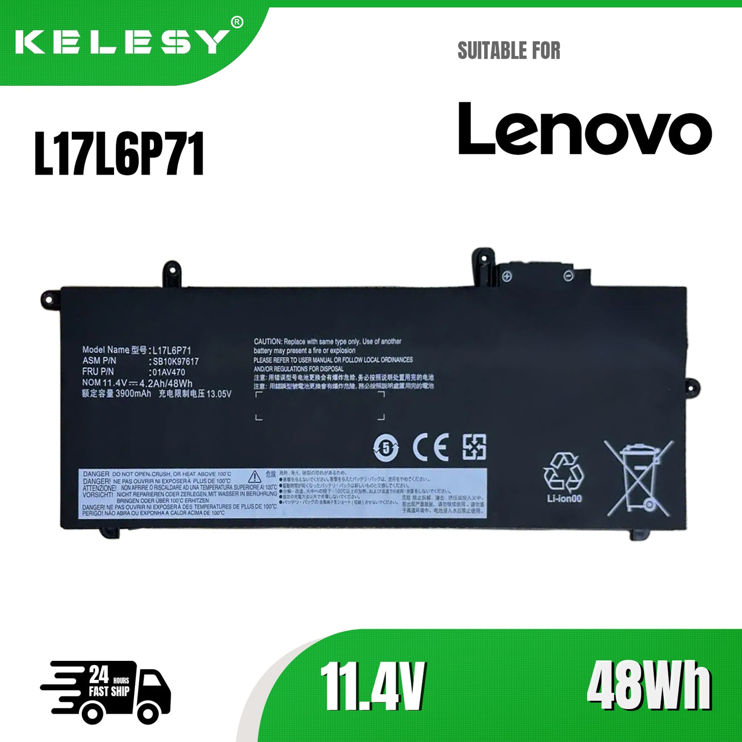 KELESY Batería Modelo L17L6P71 para ordenador portátil, pila para Lenovo ThinkPad X280 Series 01AV470 01AV471 01AV472 SB10K97617