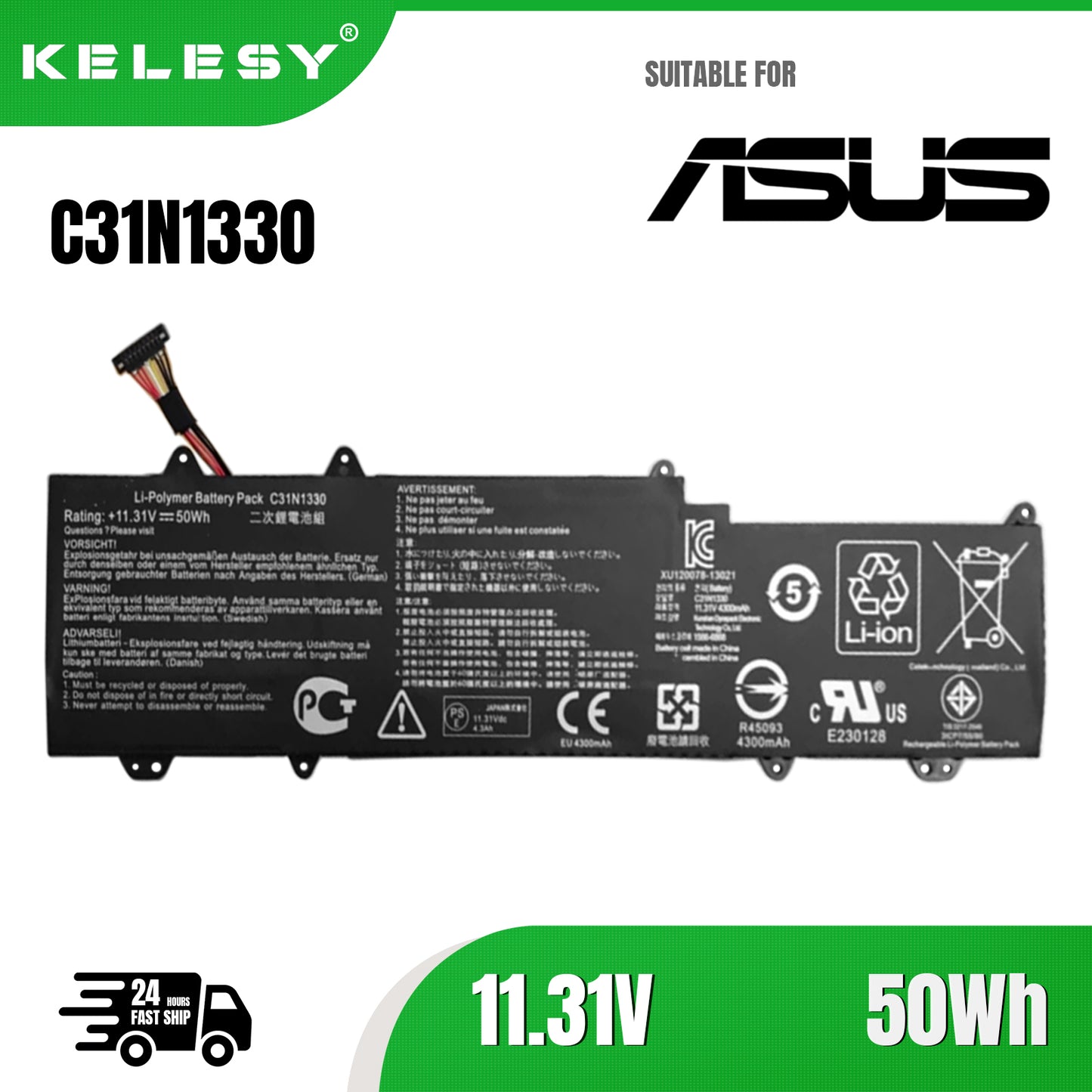 KELESY C31N1330 Laptop-Akku für ASUS ZenBook UX32L UX32LA UX32LN UX32LN-R4053H 0B200-00070200 11,31 V 50 WH