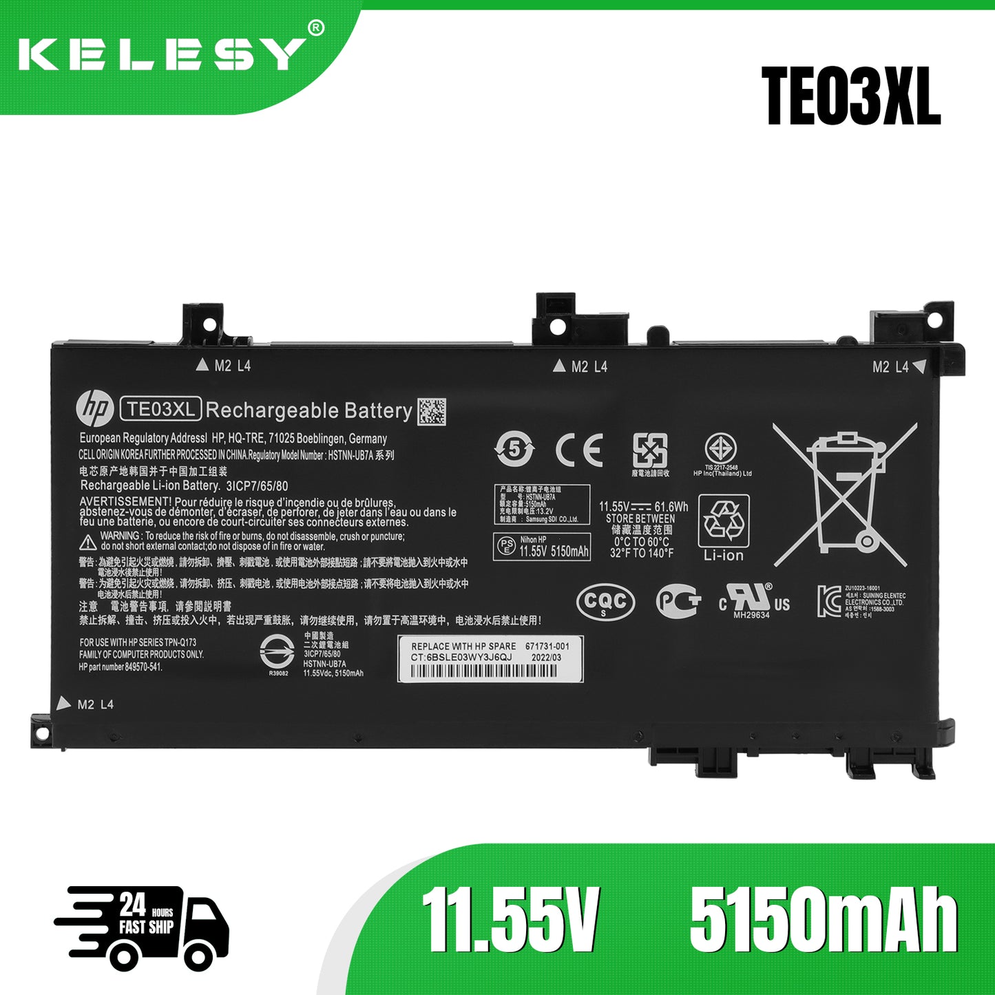 KELESY New TE03XL Battery For HP OMEN 15-bc011TX 15-bc012TX 15-bc013TX 15-AX015TX AX017TX TPN-Q173 HSTNN-UB7A 849910-850
