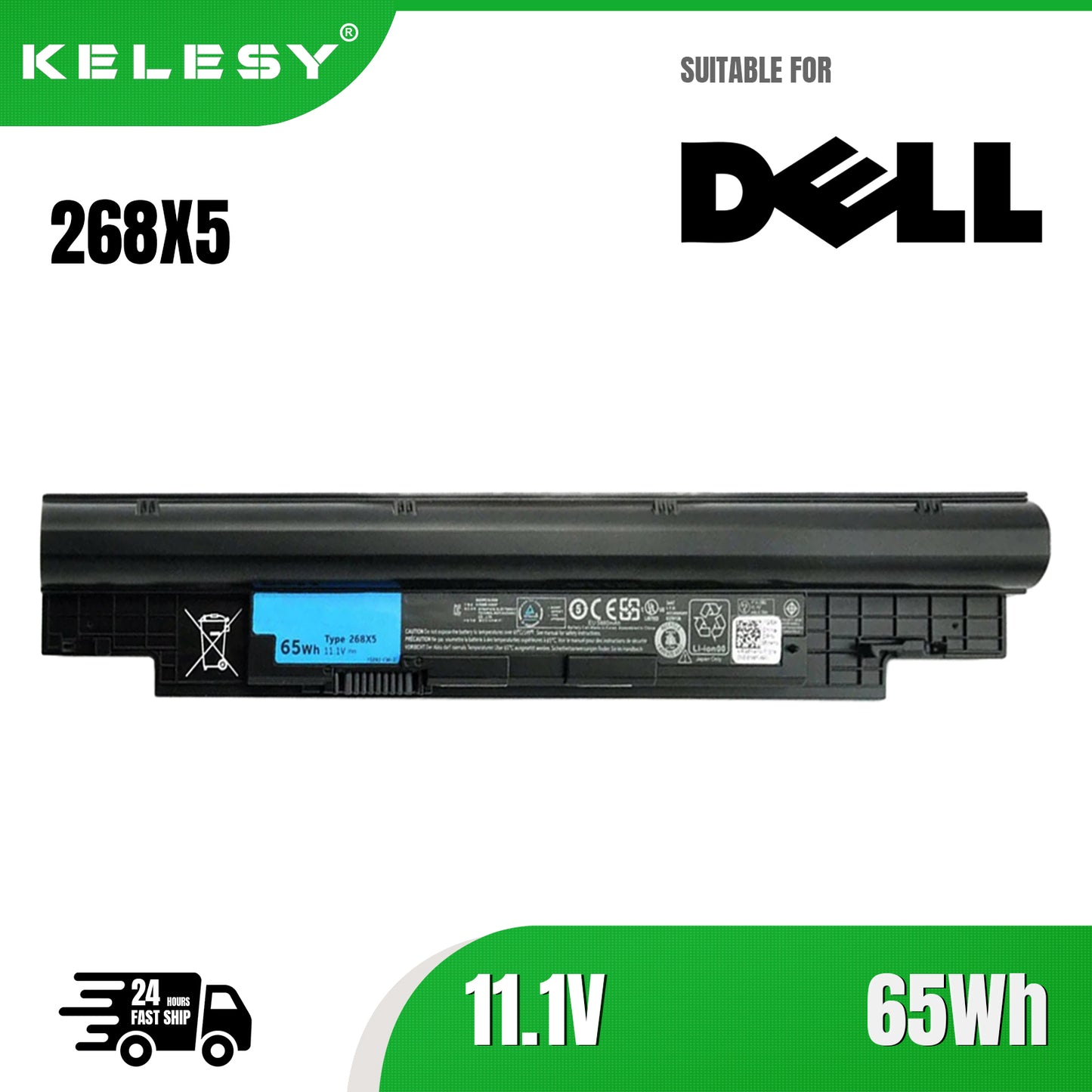 KELESY 65Wh 11.1V 268X5 оригинальный новый аккумулятор для DELL Vostro V131R V131D для Inspiron 13Z N311z 14Z N411z H2XW1 H7XW1