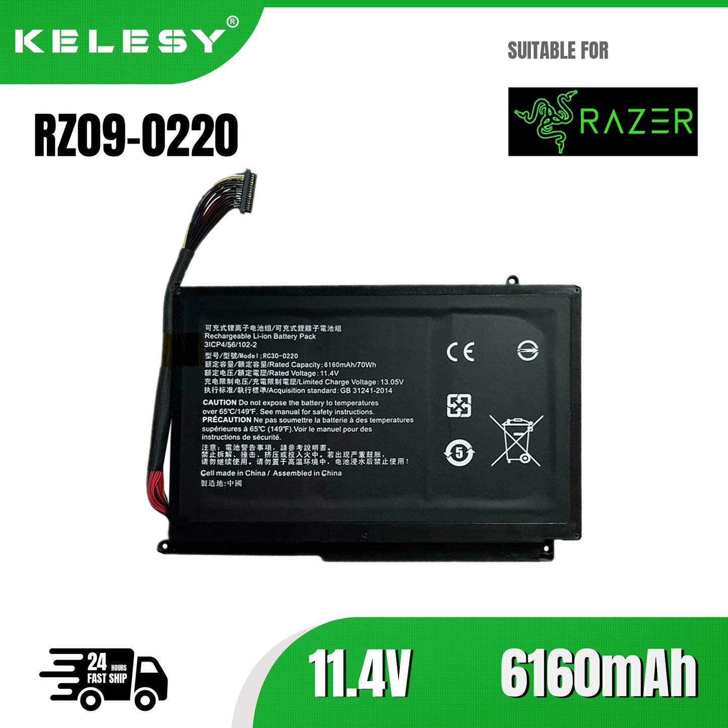 KELESY RC30-0220-batería Original para ordenador portátil Razer Blade Pro, 11,4 V, 70Wh, 17 ", GTX 1060, RZ09-0220