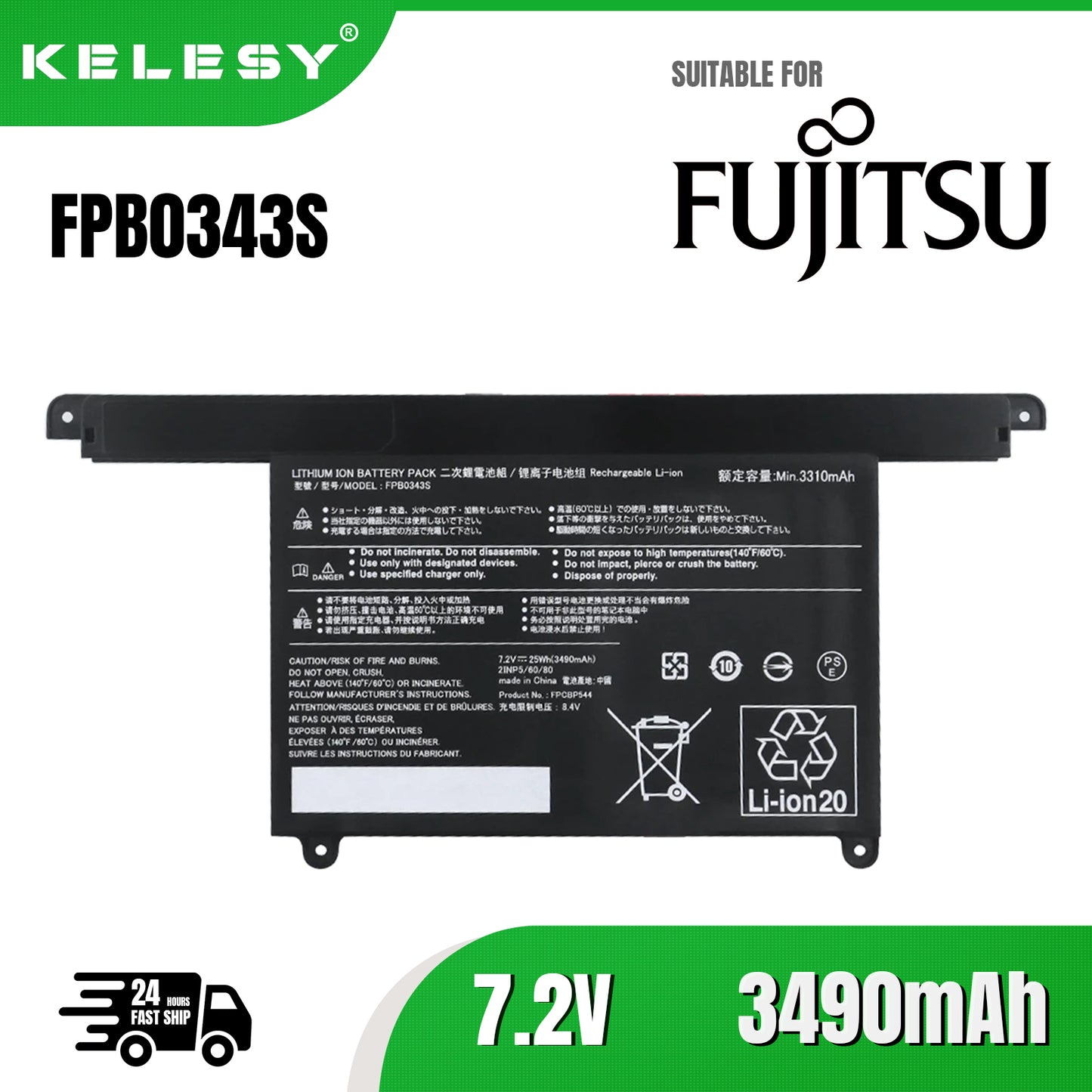 KELESY batería FPB0343S FPCBP544 para ordenador portátil, para Fujitsu LIFEBOOK U939/A U938/S Series 7,2 V 25WH