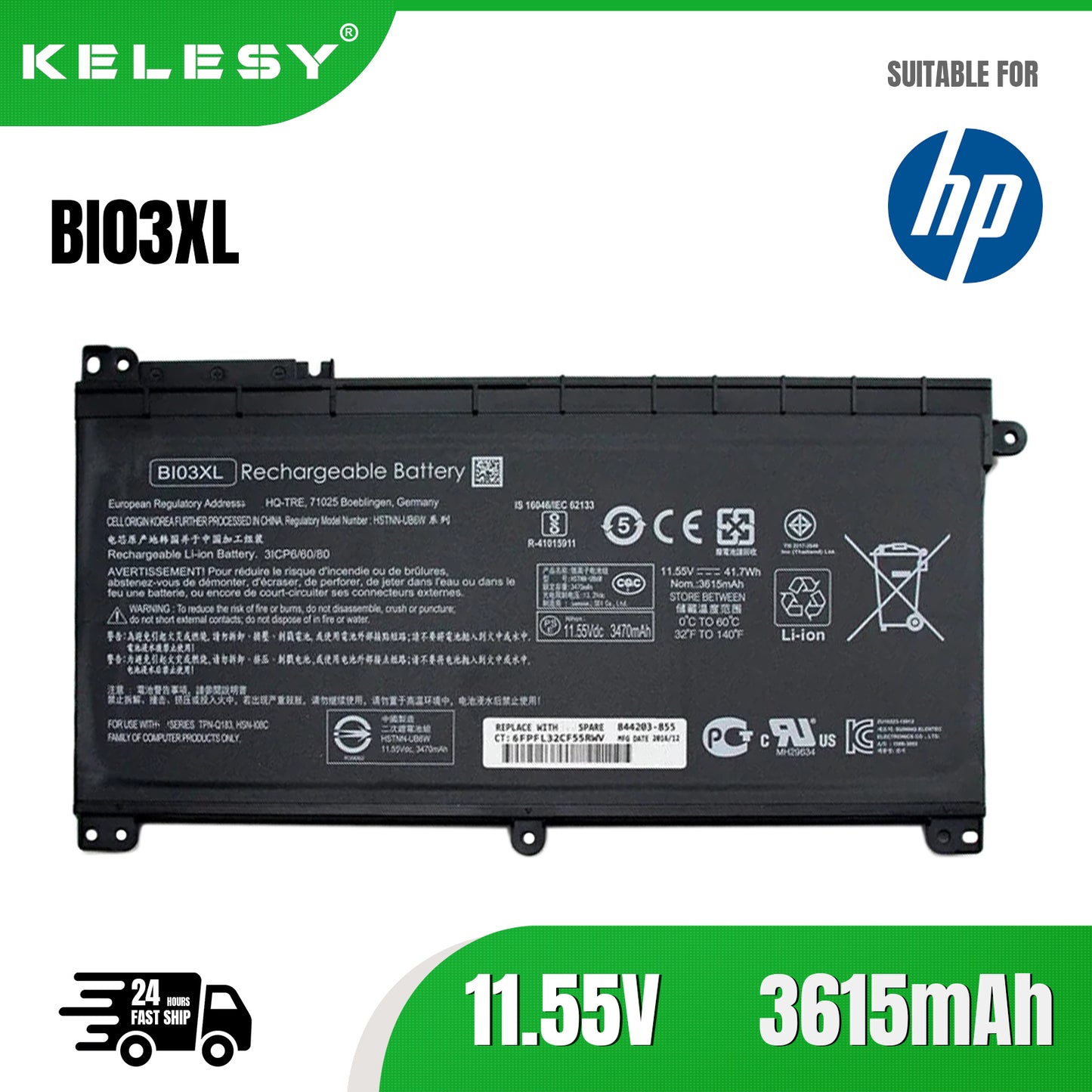 KELESY BI03XL Laptop Battery For HP Pavilion X360 TPN-W118 13-U100TU U113TU U169TU HSTNN-UB6W Stream 14-AX010wm 14-AX020wm
