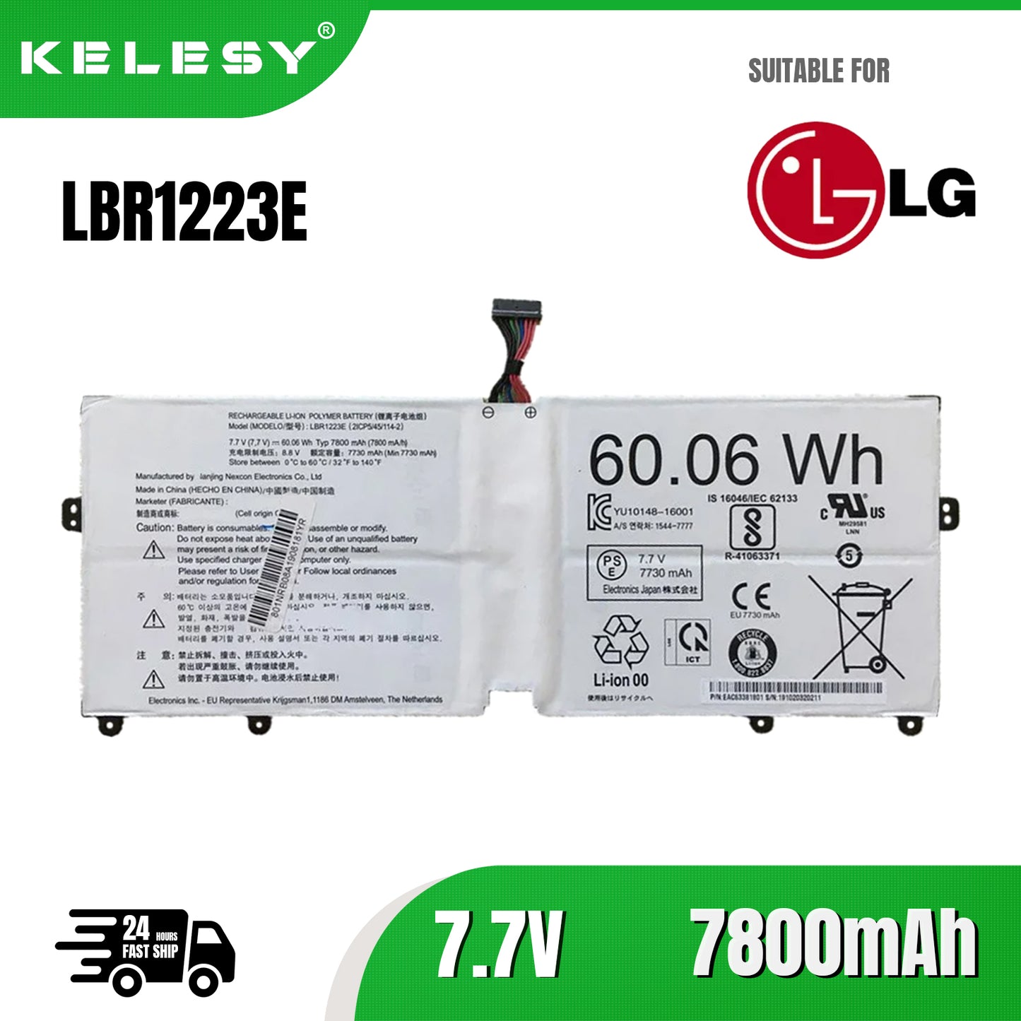 KELESY batería para ordenador portátil LBR1223E, 7,7 V, 60,06wh, para LG Gram 13Z970, 14Z970, 15Z970, 15Z975, 13Z970.G.AA53C