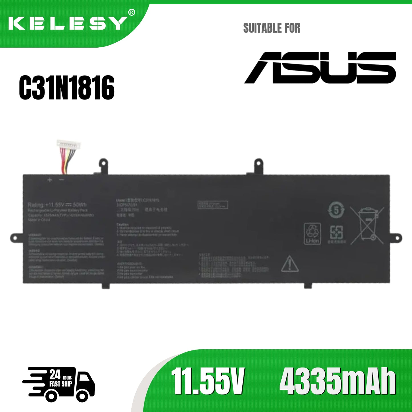 KELESY C31N1816 Laptop Battery For ASUS ZenBook Flip 13 UX362 UX362F UX362FA Q326FA Q326FA-BI7T13 UX362FA-2B 0B200-03160000