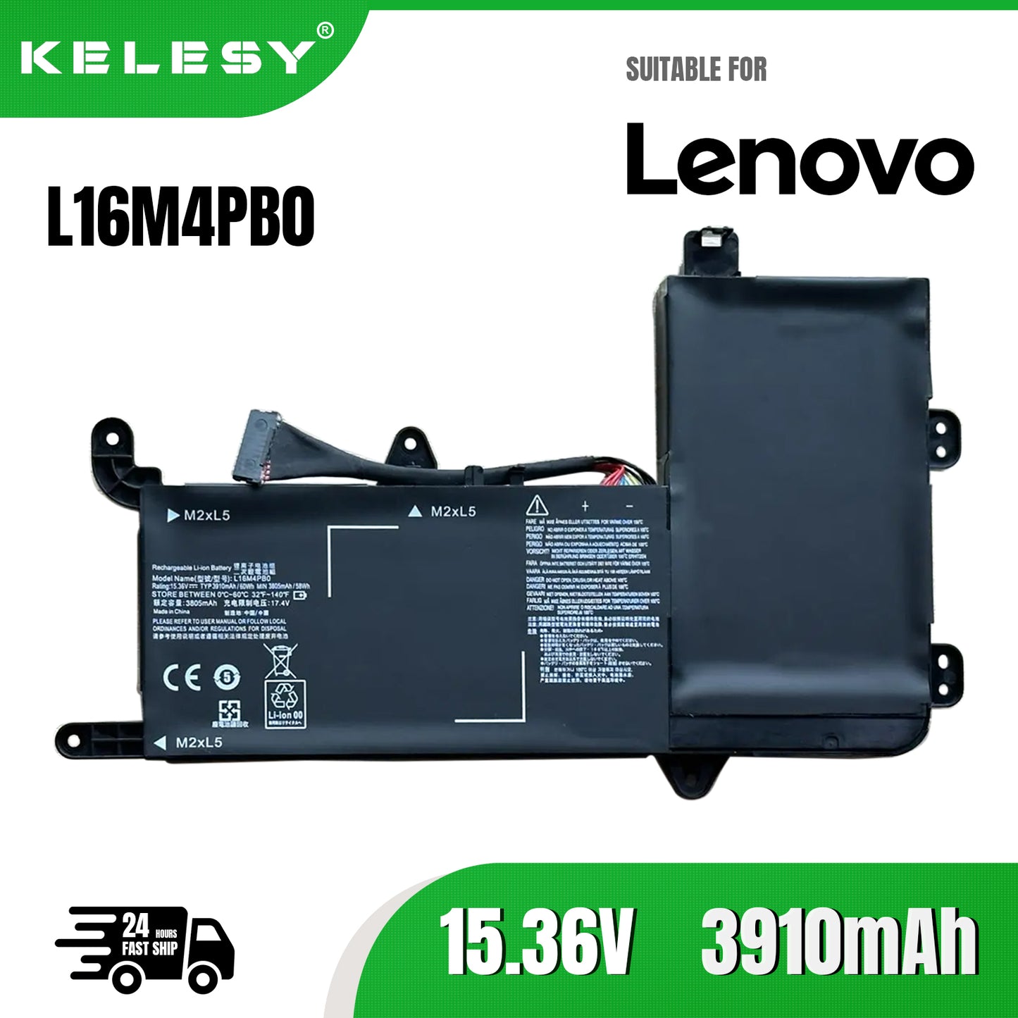 Аккумулятор для ноутбука KELESY L16M4PB0 для Lenovo Legion Y720-15IKB серии 80Y40003CD 5B10M33724 L16S4TB0 5B10M33723 15,36 В 60 Вт·ч
