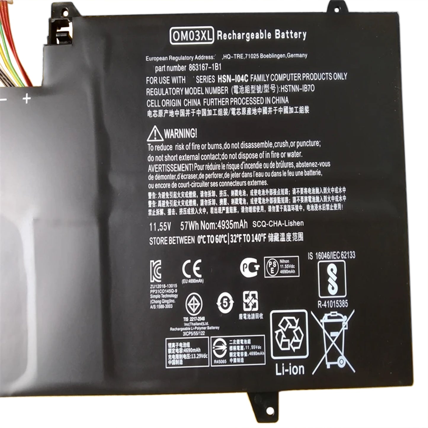 KELESY OM03XL 11.55V 57WH Battery For HP Elitebook x360 1030 G2 HSTNN-IB7O HSTNN-IB70 HSN-I04C 863167-171 863167-1B1