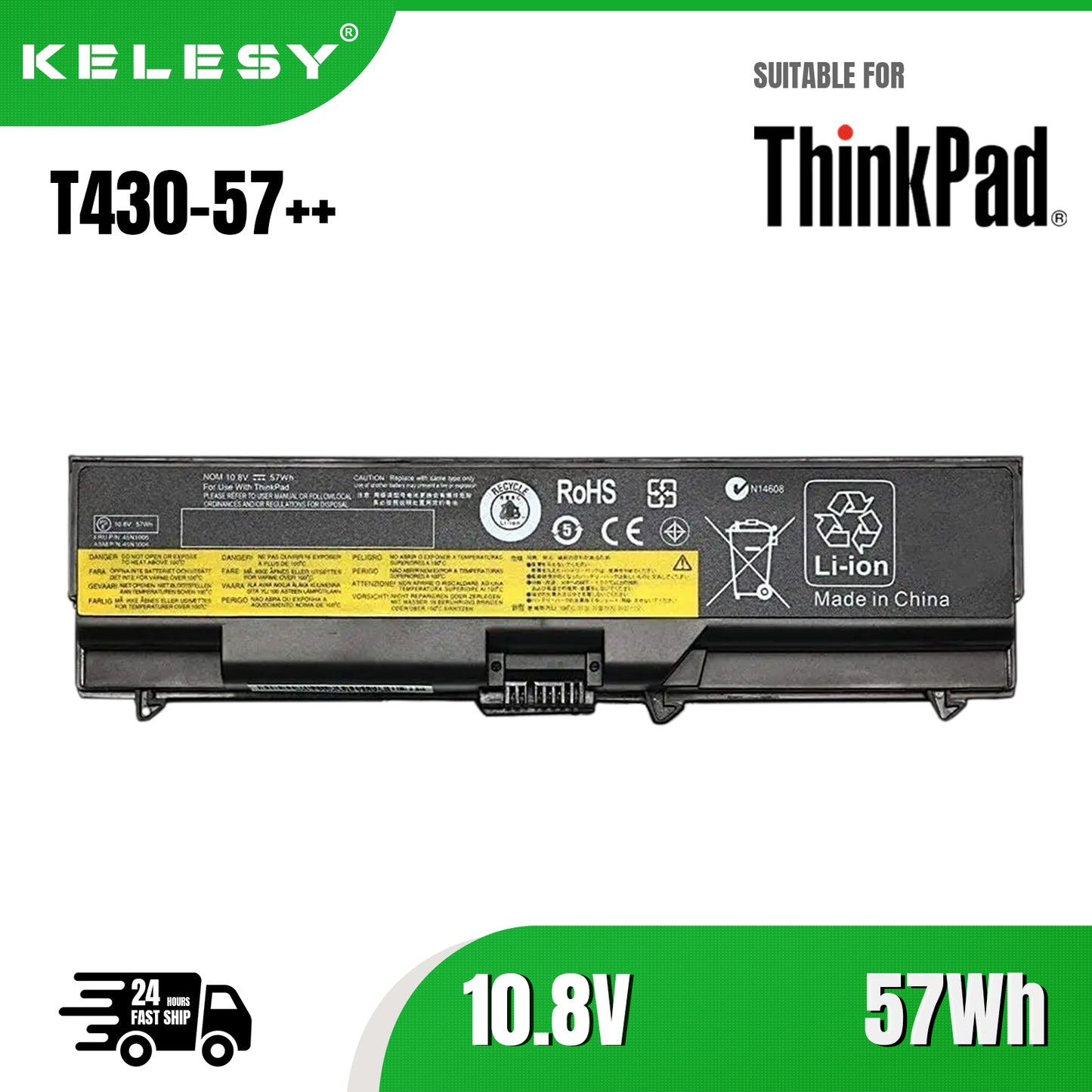 KELESY Batería de ordenador portátil de 4760mAh y 57Wh, para Lenovo ThinkPad T430, T410, T410i, T420, T420i, T510i, T520i