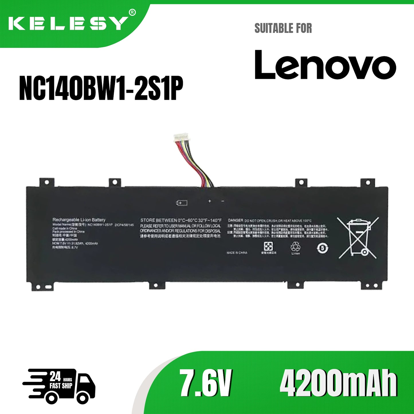KELESY New 7.6V 31.92WH 4200mAh NC140BW1-2S1P Laptop Battery For Lenovo IdeaPad 100S 0813002 80R9 100S-14IBR 100S-141BR 2ICP4