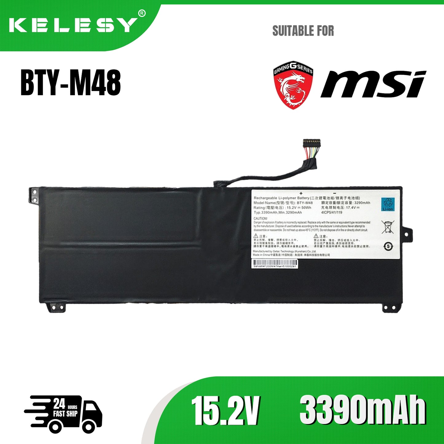 KELESY BTY-M48 4ICP5/41/119 Battery For MSI PS42 8M-211PH 8RB Prestige 8RA-044VN 8RC-001ES 8M-437 MECHREVO S1 i5 i7 3390mAh