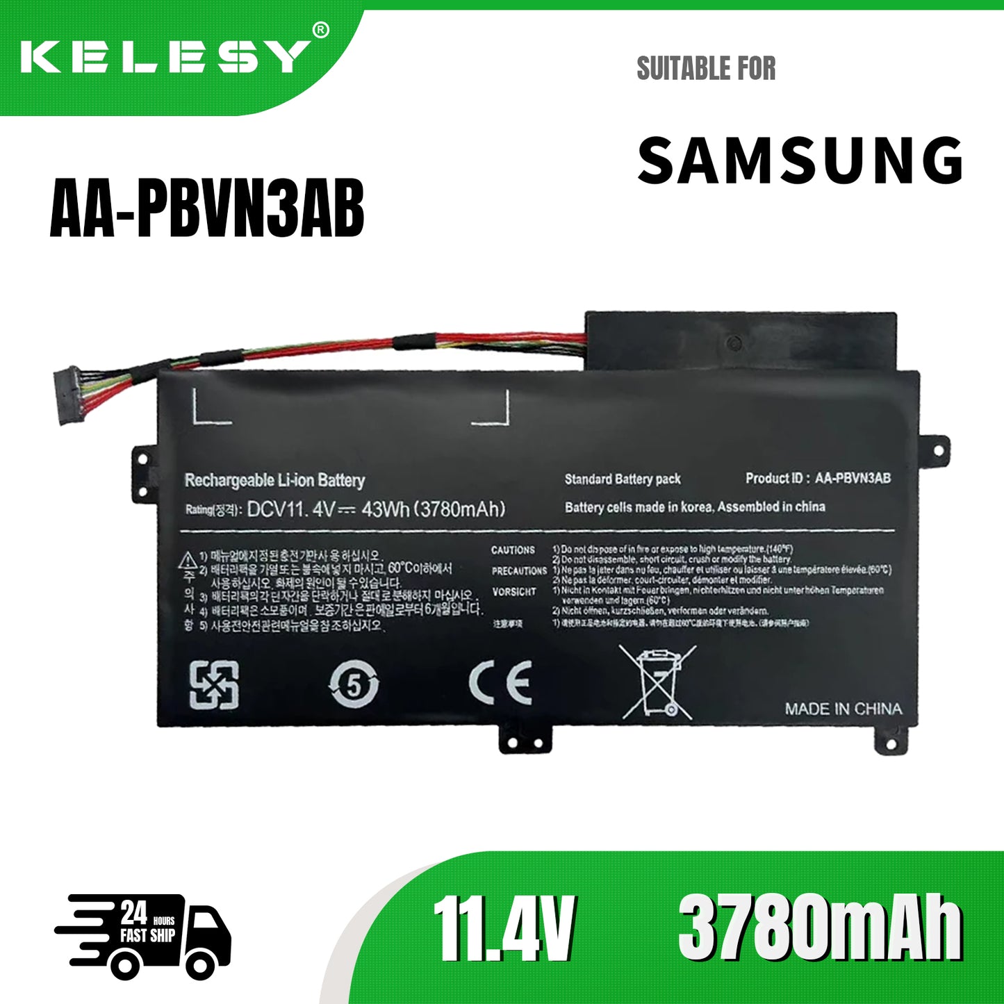 KELESY Batería de AA-PBVN3AB para ordenador portátil, pila para SAMSUNG NP370R4E, NP370R5E, NP370R5V, NP450R4E, NP450R5E
