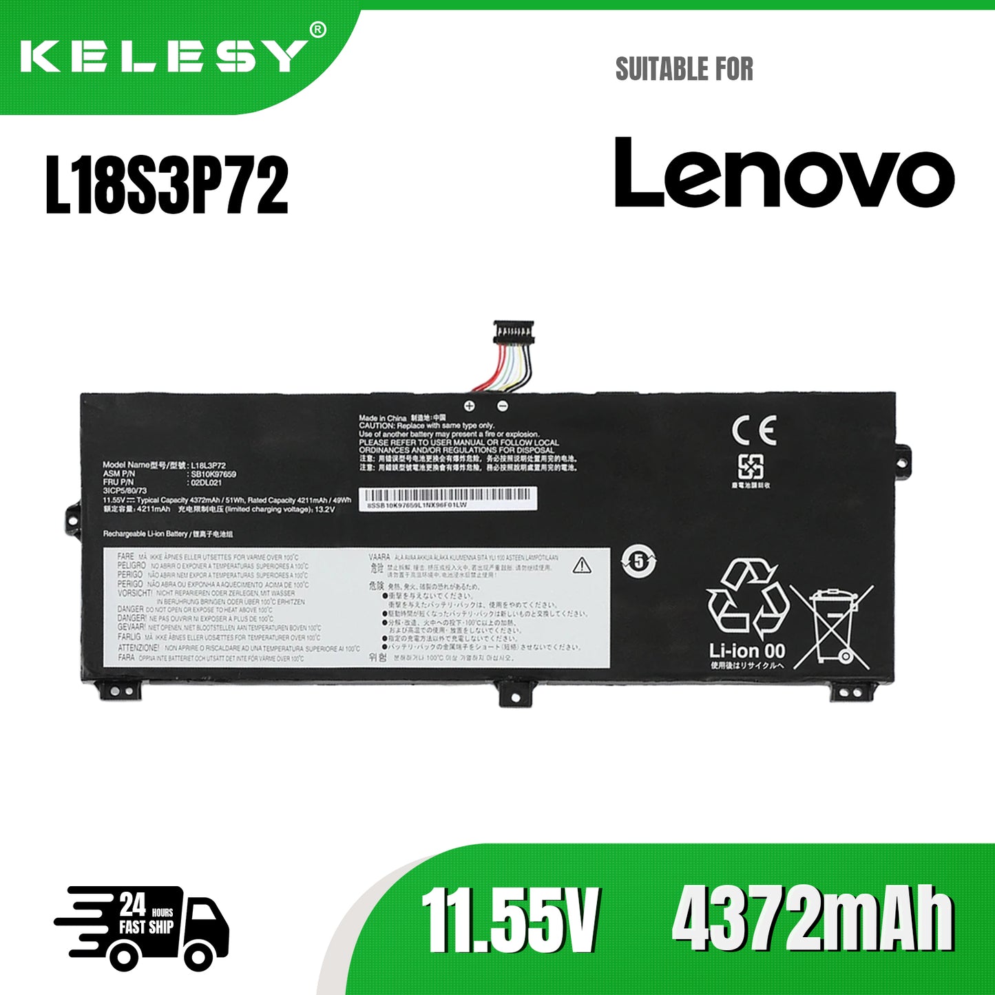 KELESY batería para ordenador portátil, pila para Lenovo ThinkPad X13 Yoga 1st Gen ThinkPad X390 Yoga Series L18S3P72 L19M3P71