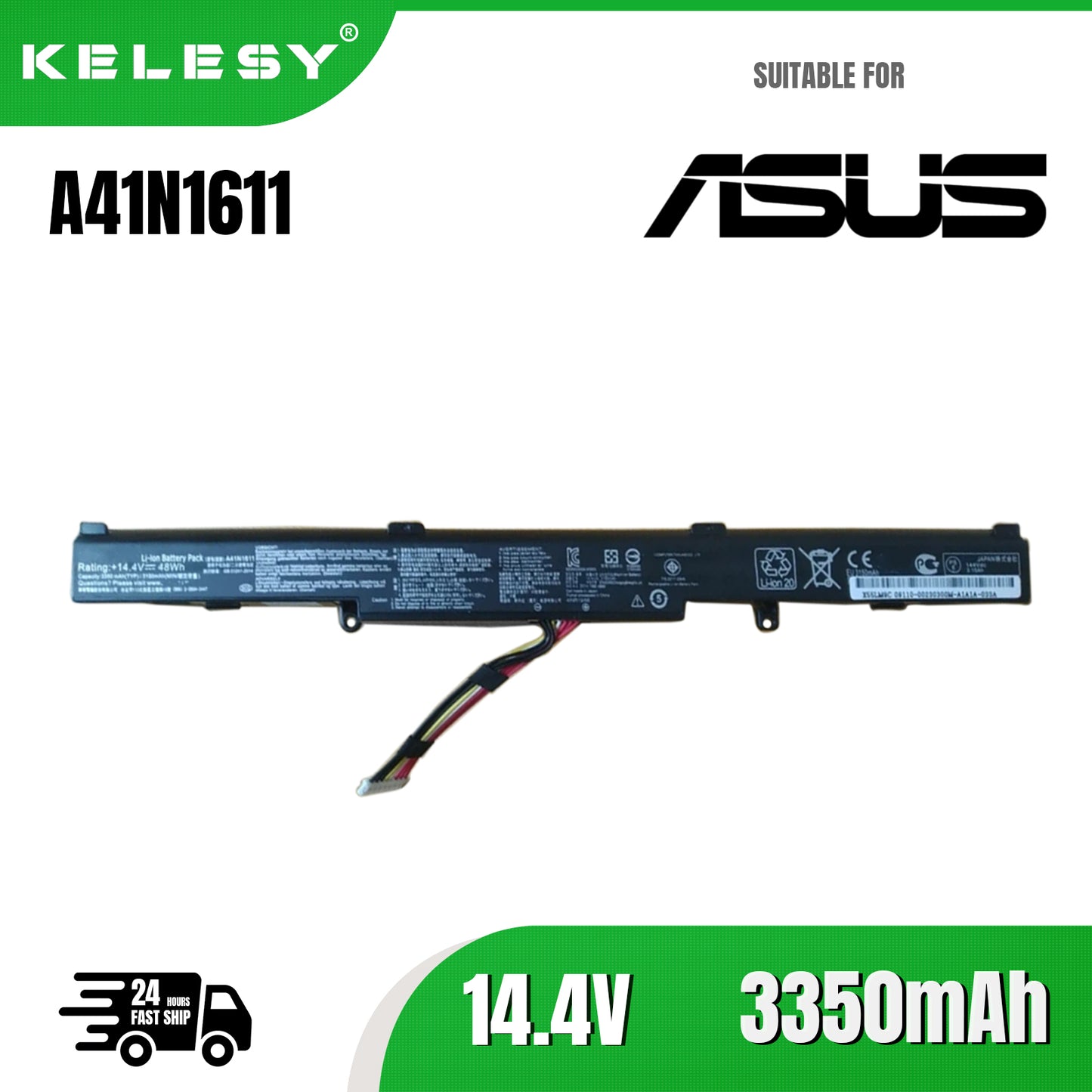 KELESY Batería de ordenador portátil A41N1611 para ASUS ROG Strix, GL553V, GL553VD, GL553VE, GL553VW, GL753VD, GL753VE, FX53V