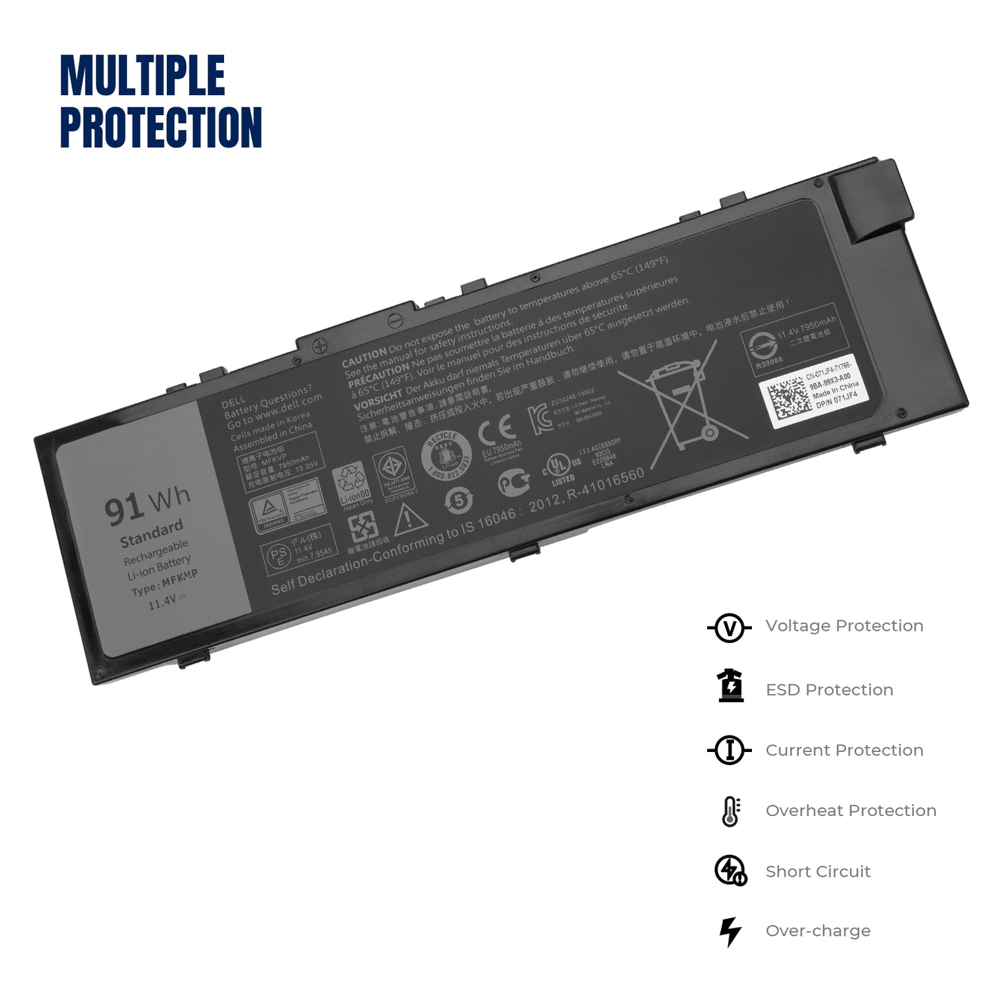 KELESY MFKVP 91Wh Laptop Battery For Dell Precision 7510 7520 7710 7720 M7710 M7510 TWCPG T05W1 1G9VM GR5D3 0FNY7 0GR5D3 M28DH RDYCT