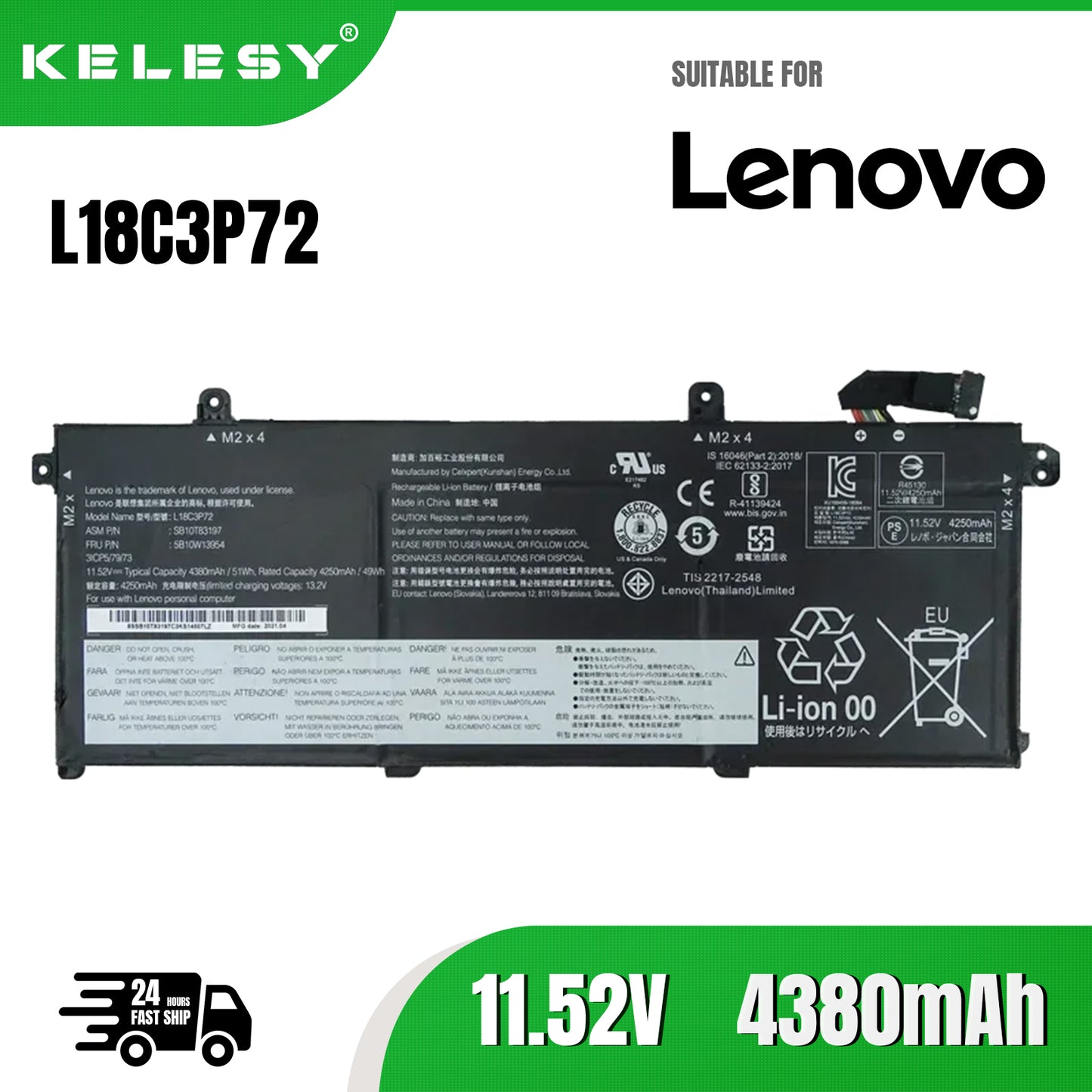 KELESY New L18C3P72 Battery For Lenovo ThinkPad T490 T495 P43S P14s 1st Gen L18C3P71 L18L3P73 L18M3P74 L18M4P73 L18M4P74