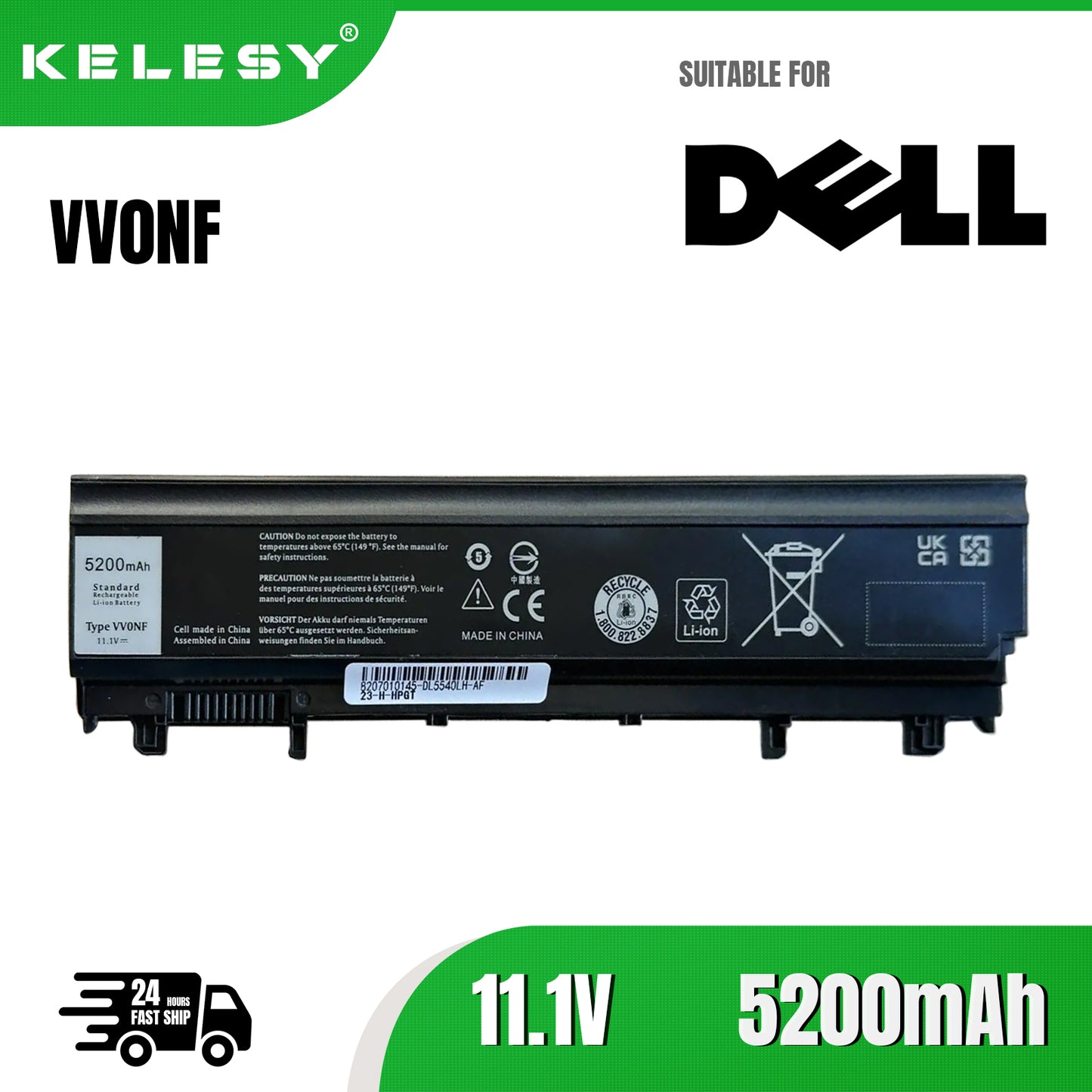 KELESY VV0NF Laptop Battery for DELL Latitude E5440 E5540 Series VJXMC N5YH9 0K8HC 7W6K0 FT6D9 11.1V 5200MAH