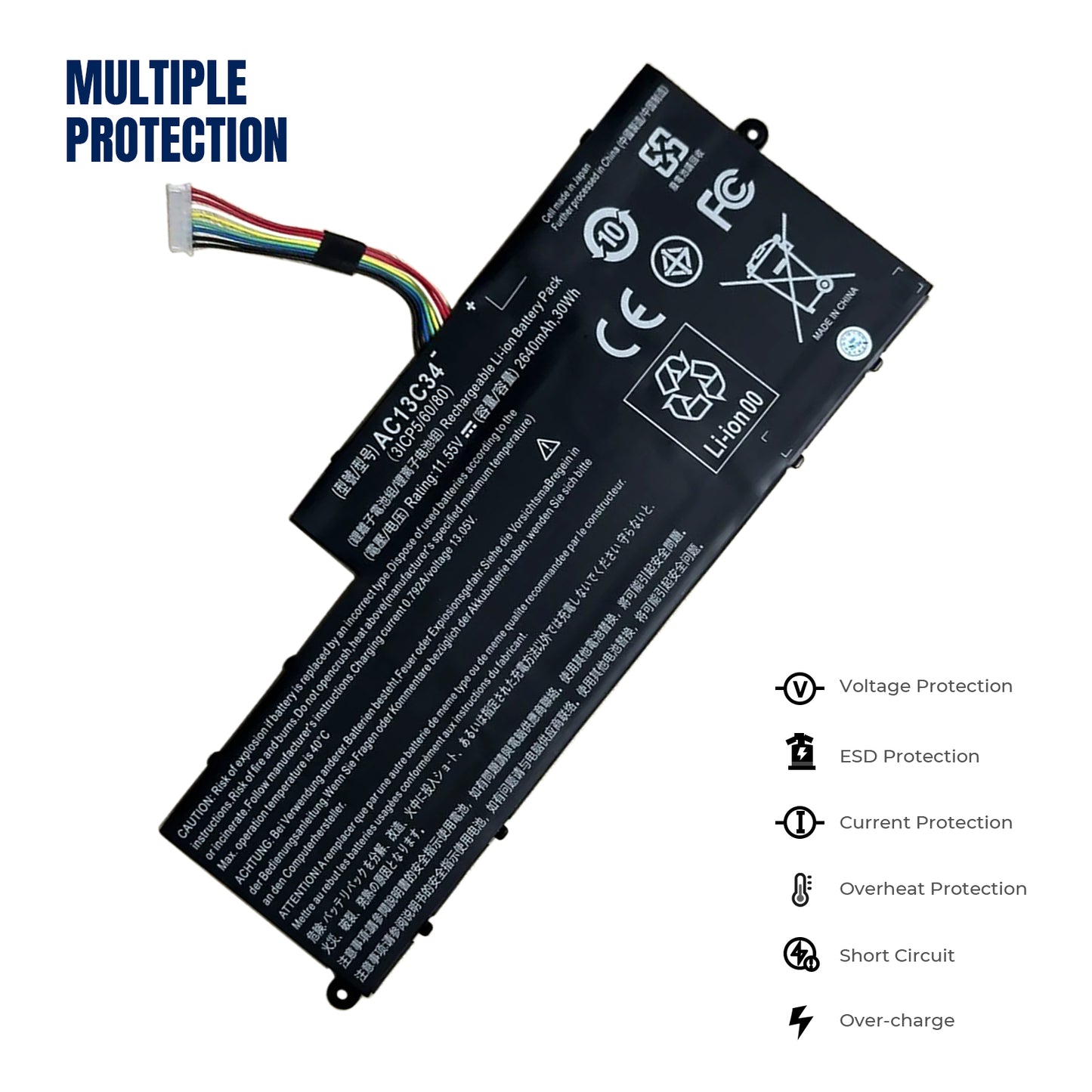 KELESY AC13C34 Laptop Battery For Acer Aspire V5-122P V5-132 E3-111 E3-112 ES1-111M MS237 KT.00303.005 11.4V 2640mAh/30WH