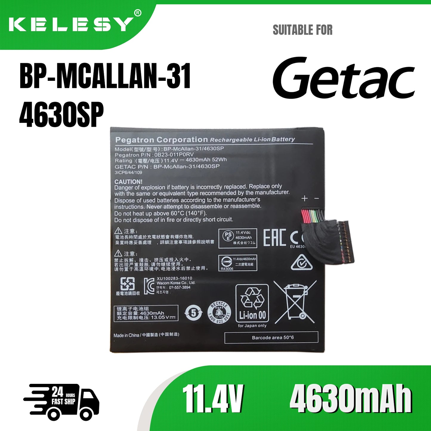 KELESY Batería Original para portátil, para Getac, Pegatron, Corporation, Wacom, MobileStudio Pro 13, BP-McAllan-31/4630SP
