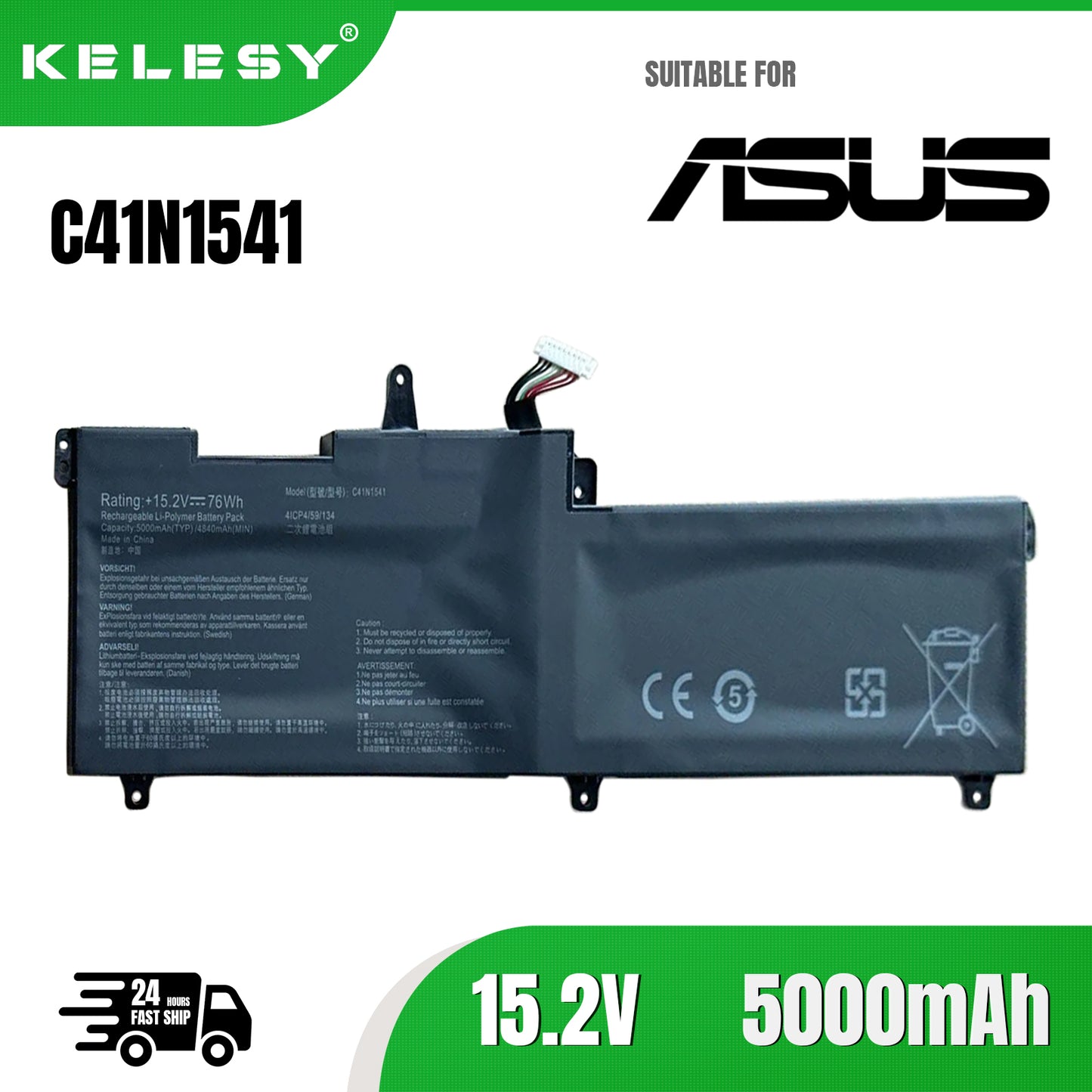 KELESY C41N1541 Laptop-Akku für ASUS ROG GL702 GL702V GL702VM GL702VS GL702VT GL702VM1A 0B200-02070000 15,2 V 76 WH